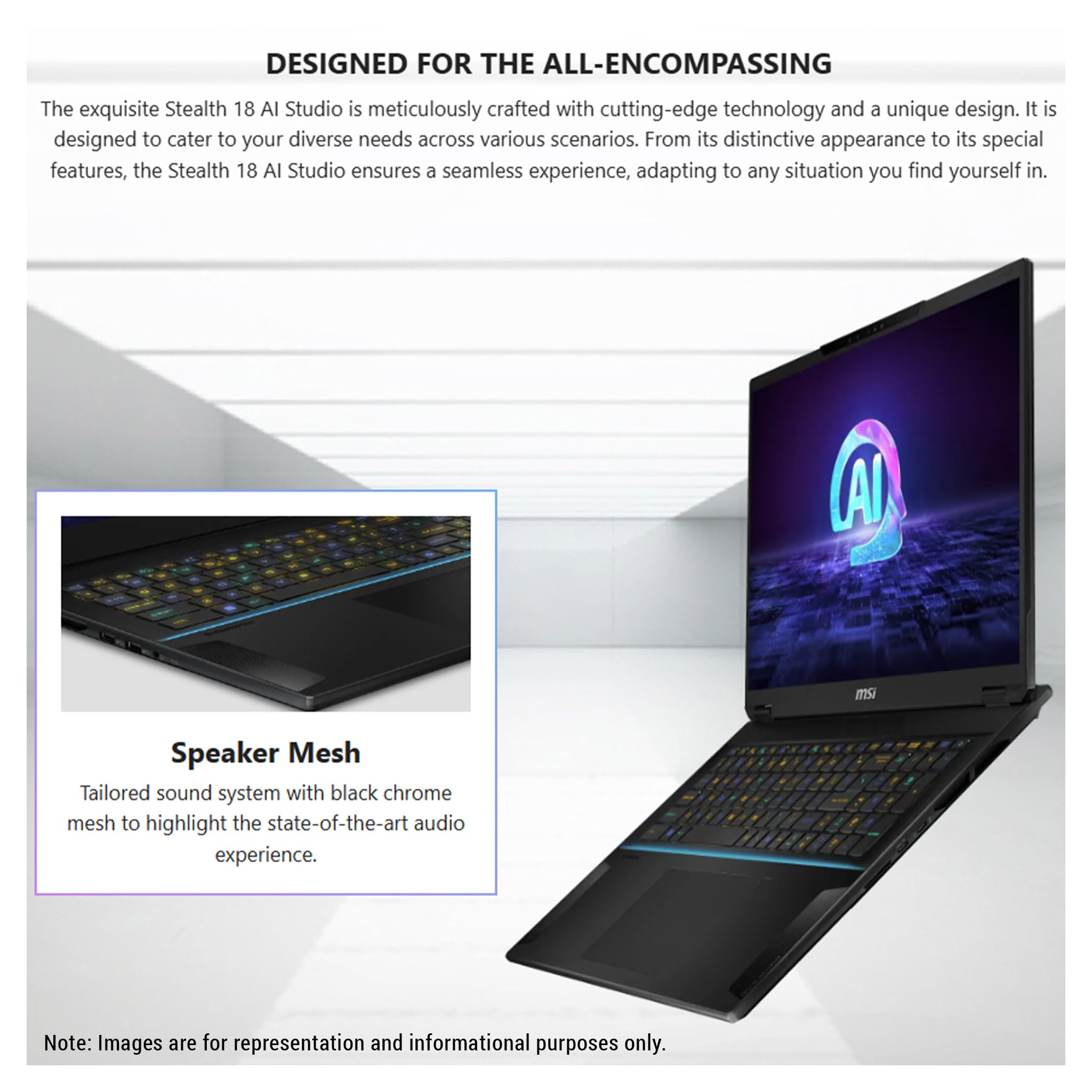 msi Stealth 18 AI Studio Gaming Laptop, Intel Ultra 9-185H, 32 GB DDR5 RAM, 2 TB PCle SSD, 18” QHD+ (2560x1600) 240Hz, Nvidia G-Force RTX 4080, Backlit Keyboard, W11 Pro