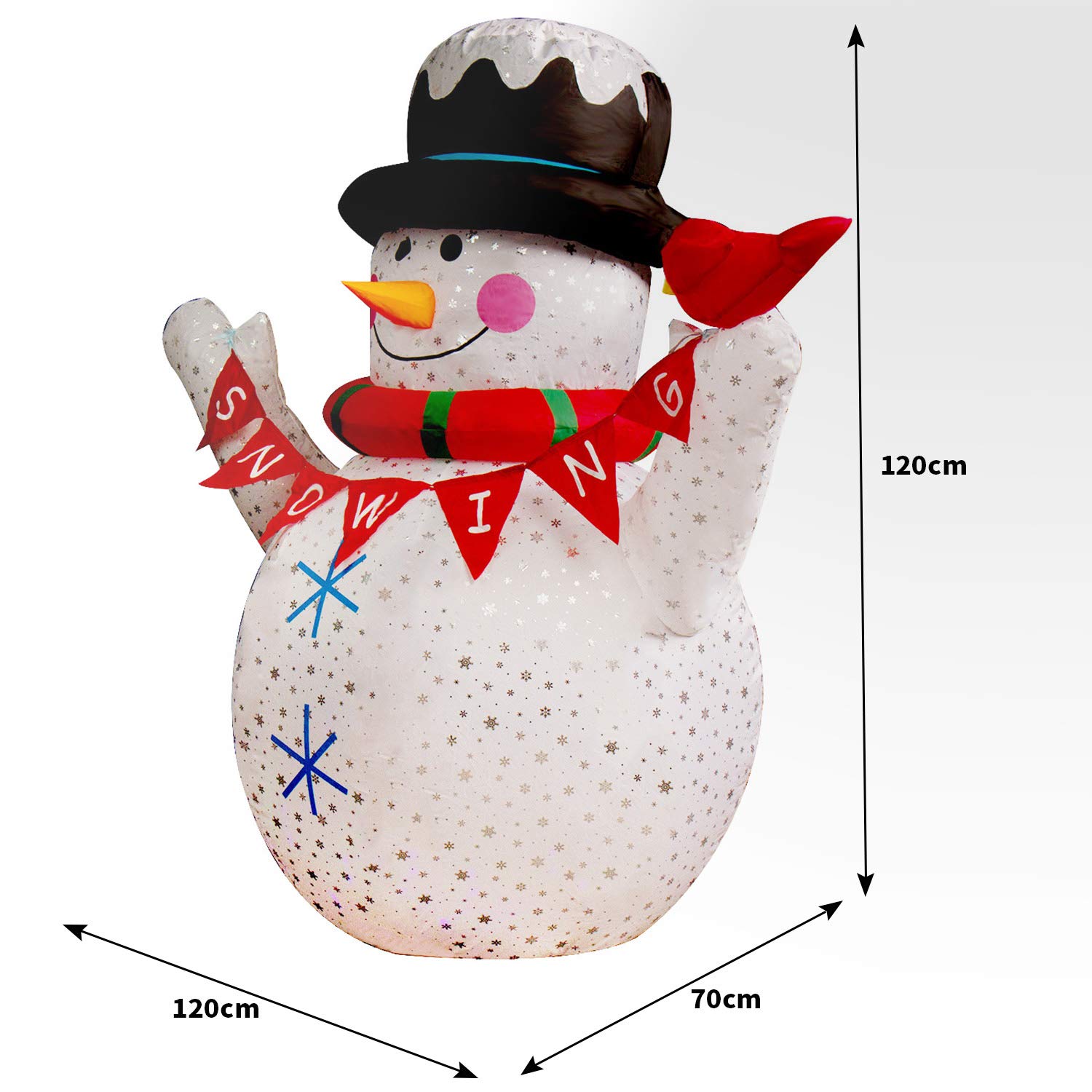 CCLIFE - Muñeco de nieve inflable, decoración navideña, muñeco de nieve, inflable, exterior, interior, LED, con pere Noel y pingüino de Navidad, luminoso al aire libre
