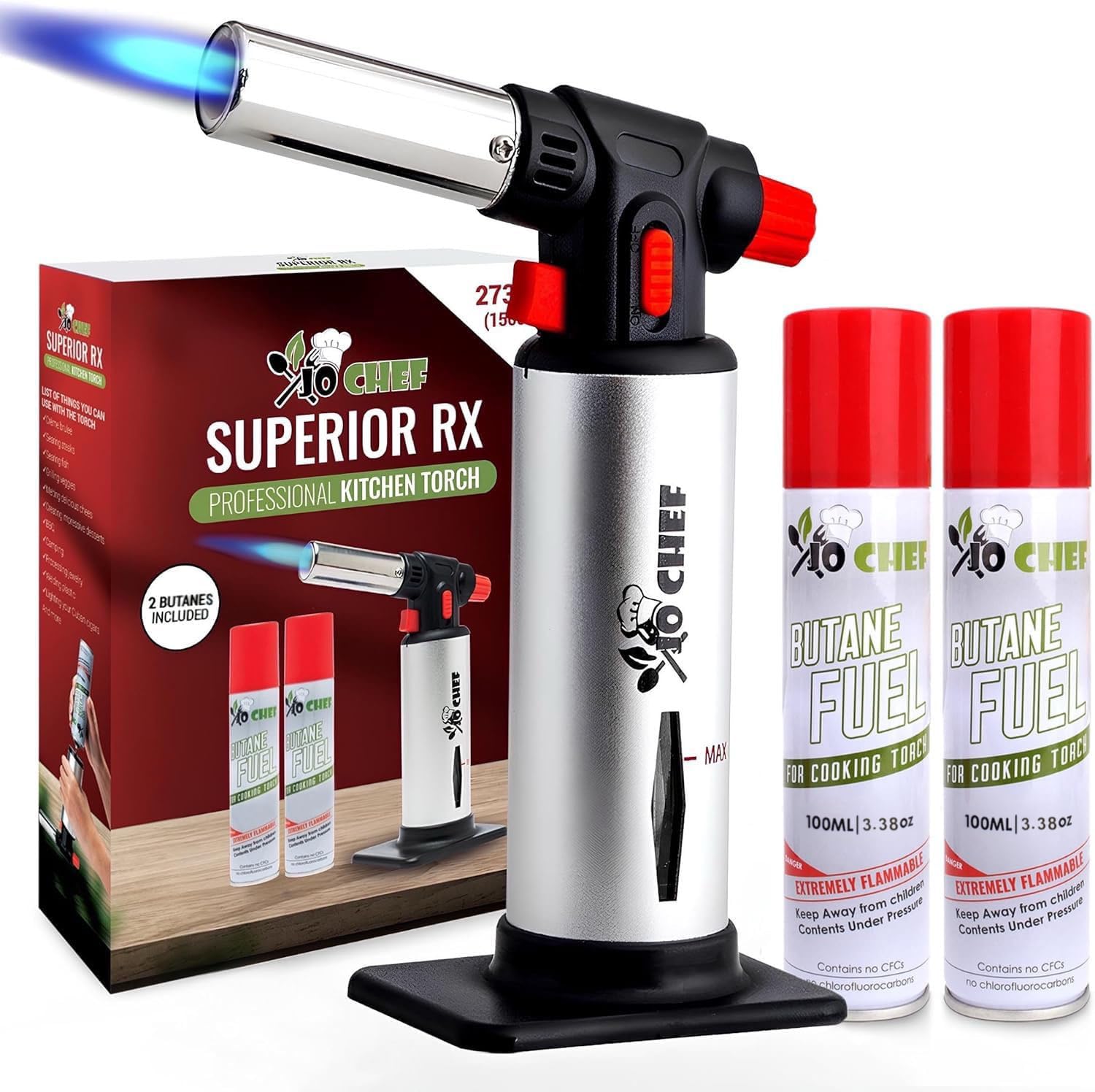 Jo Chef Kitchen Torch with Butane (3.38oz x2) Included