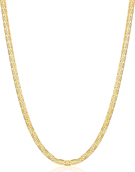 Barzel 18K Gold Plated Mariner Chain Necklace for Women, Flat Marina - Made in Brazil