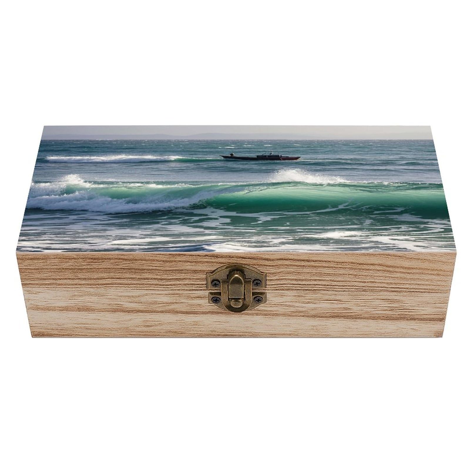LZQPOEAS Smooth Sea View Wooden Box Storage Space to Organize Jewelry in A Beautiful Small Storage Box Decorative Card Boxes Memory Treasure Boxes for Crafts And Photo Storage