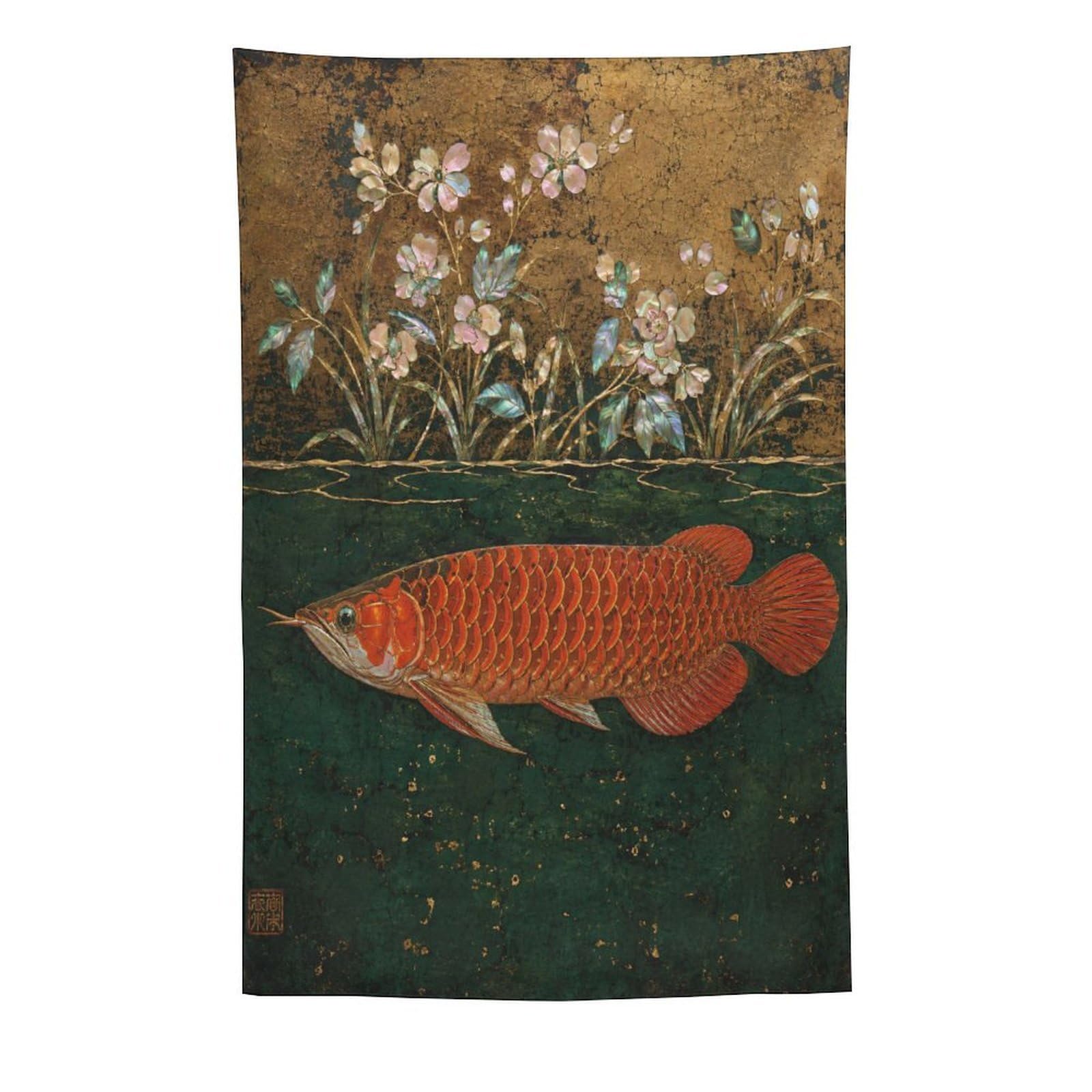 H3B8U2Y5 Red Arowana Fish Wall Tapestry, Realistic Illustration