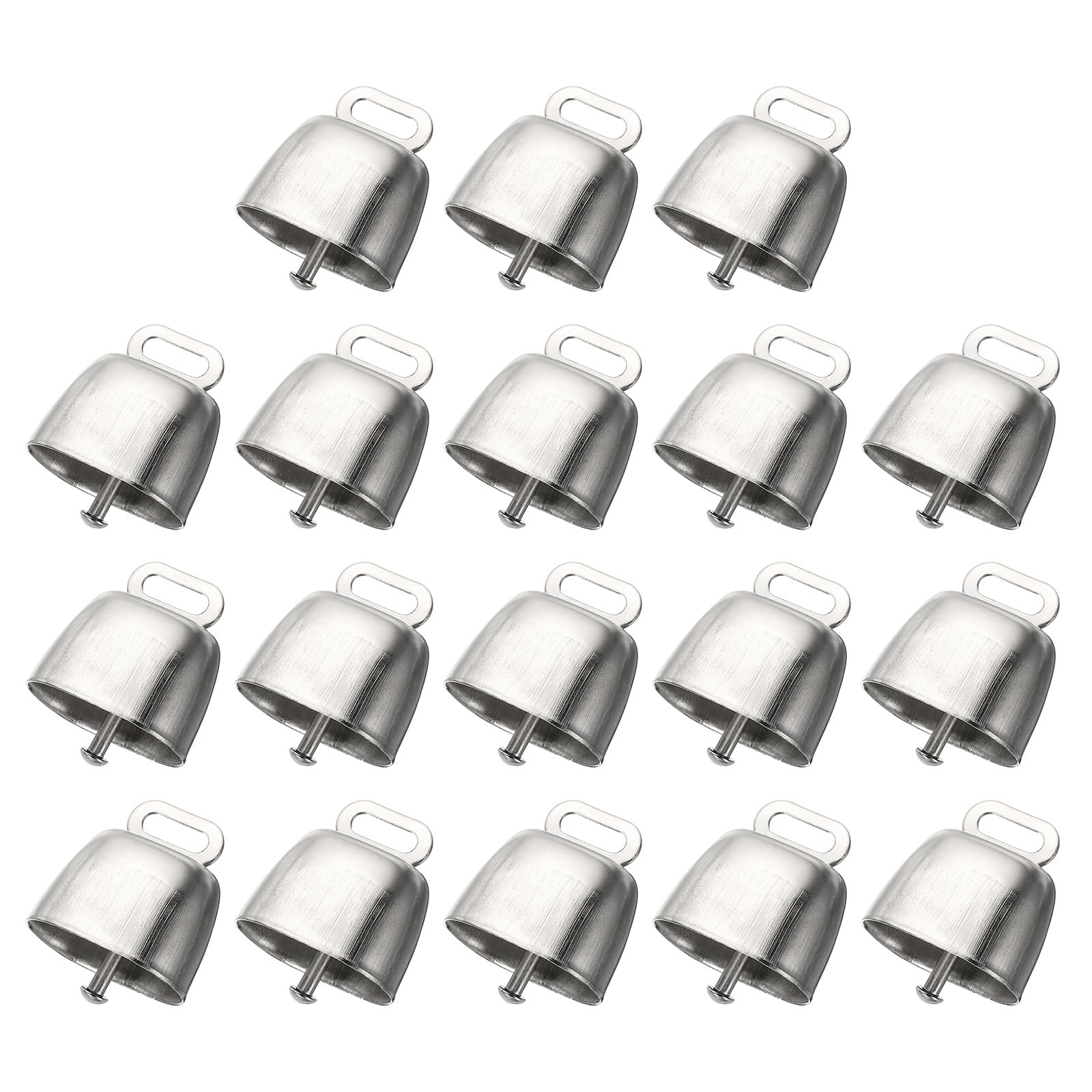 PATIKIL Mini Cow Bells for Crafts Christmas 18 Pcs Shiny Silver Small Cow Bells, Loud Grazing Copper Bells Noise Makers