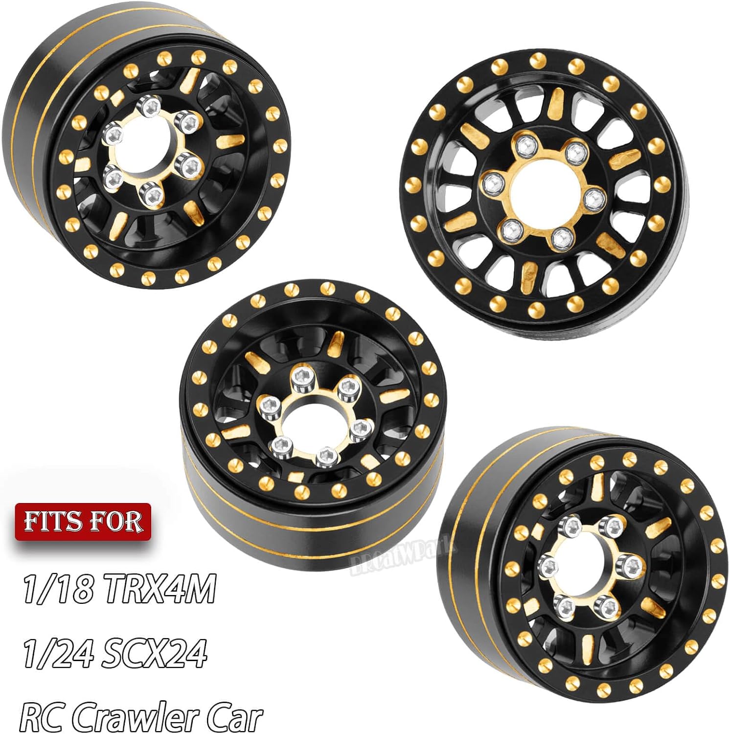 1.0 in Beadlock Wheels Rims for RC Crawler Car 1/18 TRX4M,1/24 SCX24,RC Brass 1.0 Beadlock Wheels Rim,7mm Hex Wheel Rims Brass Rings Deep Dish Rim,4pcs