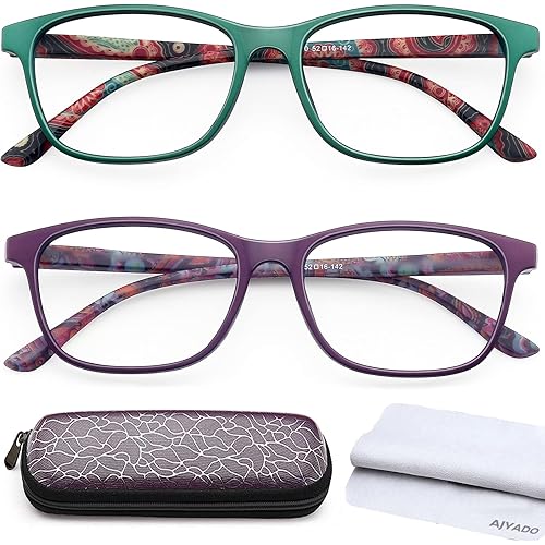 Reading Glasses Blue Light Blocking - PACK-2 Anti Glare Computer Readers for Women Men +2.5 Ladies Magnifying Eyeglasses with Spring Hinge