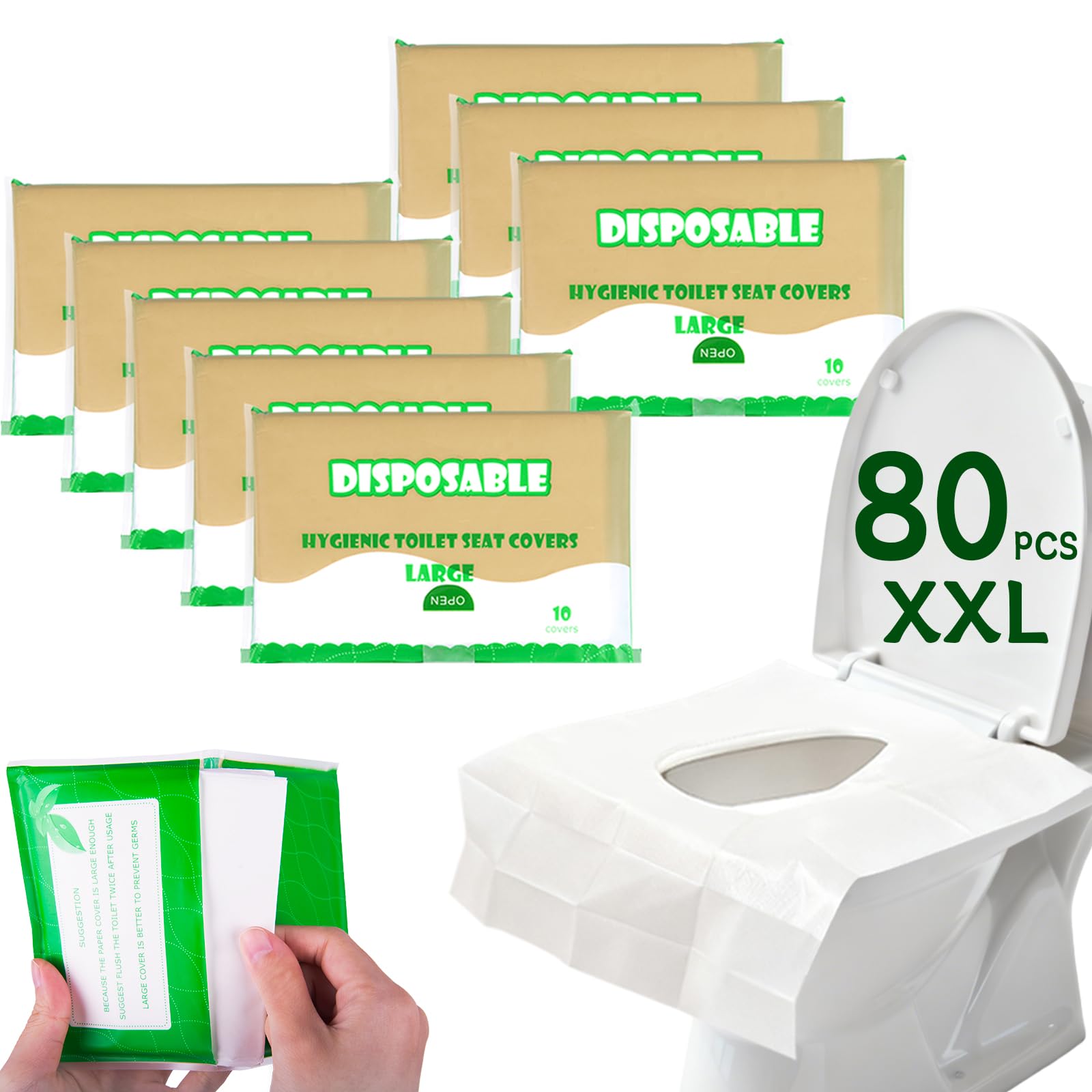 Fundas desechables para asiento de inodoro (80 piezas) – XL desechables para adultos y niños, accesorios esenciales de viaje para avión, campamento