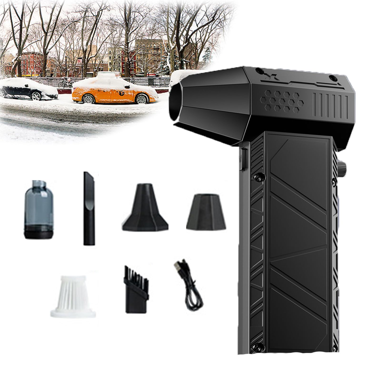 Snowwhiz Led Turbo Blower, Turbo Breeze Electric Blower With Led, Mini Turbo Snow Blower, 10x Faster Super Power Turbo Fan For Car, 3 Speed Rechargeable Compressed Air Duster Jet Fan (black-B)