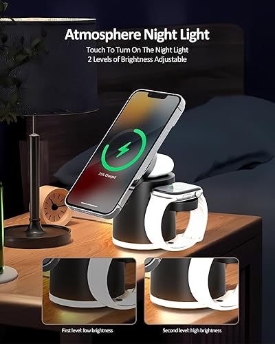 Miniatura 5 de Estación de carga inalámbrica para teléfono celular 3 en 1, soporte magnético inalámbrico de carga rápida para iPhone, Apple Watch, AirPods Pro,
