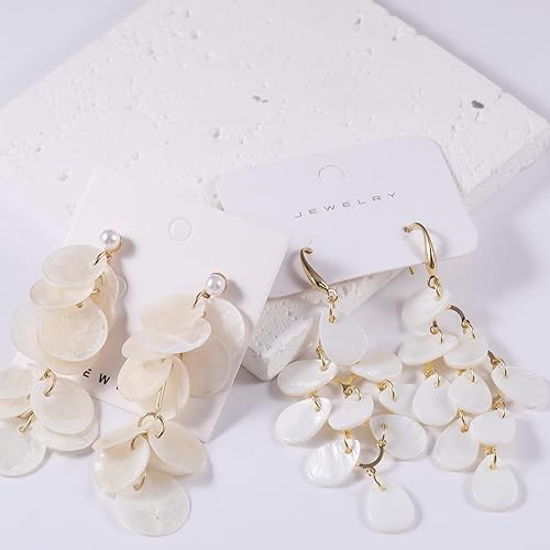 Miniatura 5 de Aretes de gota de concha para mujer, aretes largos de concha blanca, bonitos aretes delicados de moda, regalos de cumpleaños