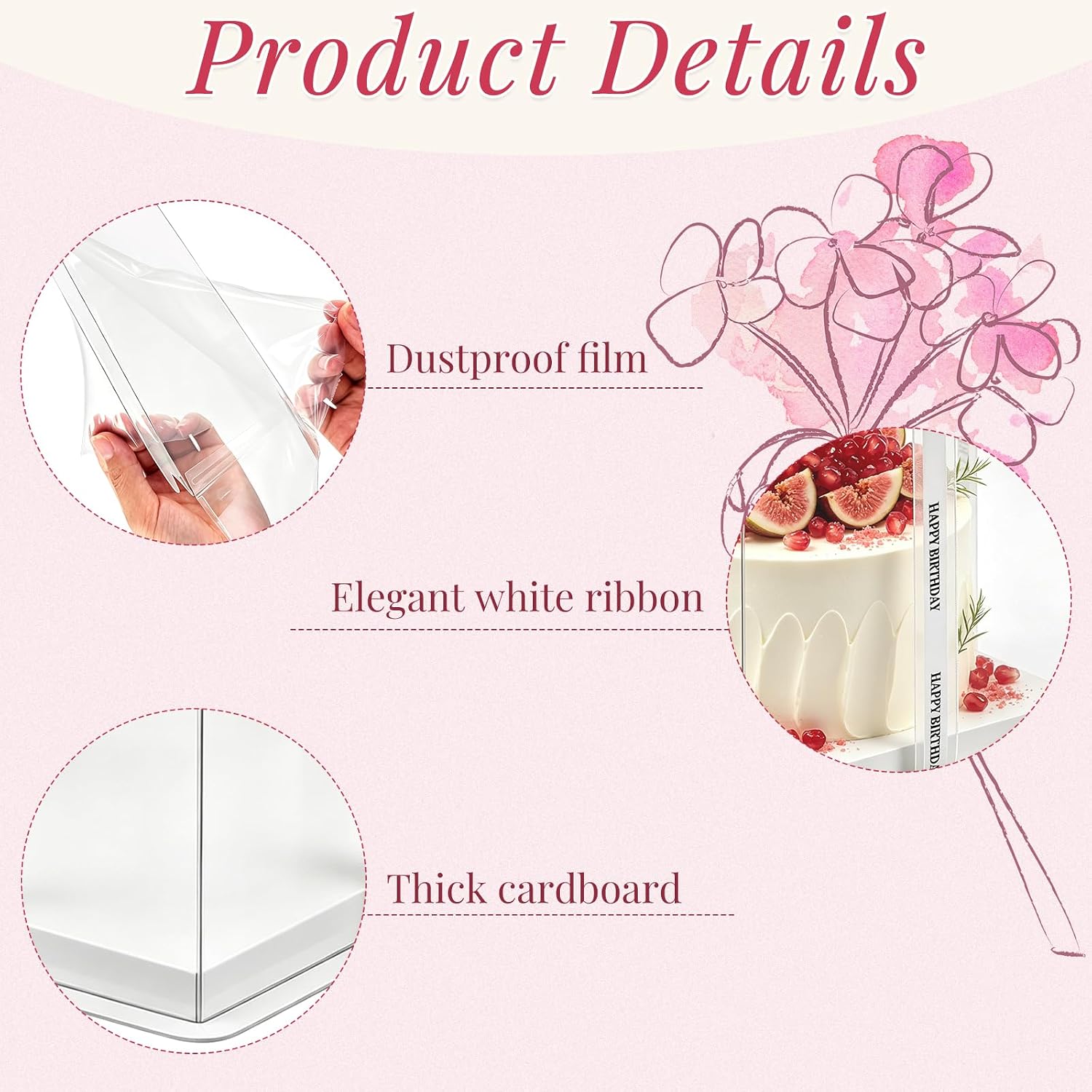 6 Pack Clear Cake Box with Ribbon, 8 x 8 x 9 Inch Transparent Cake Carrier Transport Container, PET Bakery Take Out Transport Containers for Birthday, Holiday, Wedding, Party