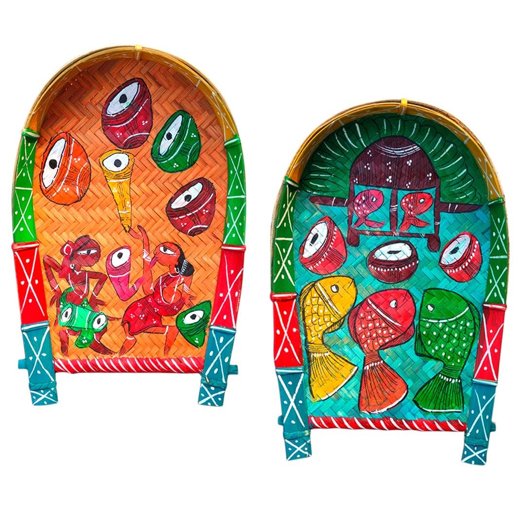 Hand Craftted And Hand Painted Kulo Art Tribal Or Winnowing Clatter/Basket for Home Decor & Festival-image-43