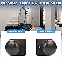 Vista 3 de Mengico Perillas de puerta, 1 paquete de pomos de puerta de paso de bronce aceitado, placa frontal cuadrada, manija para puertas francesas, pasillo