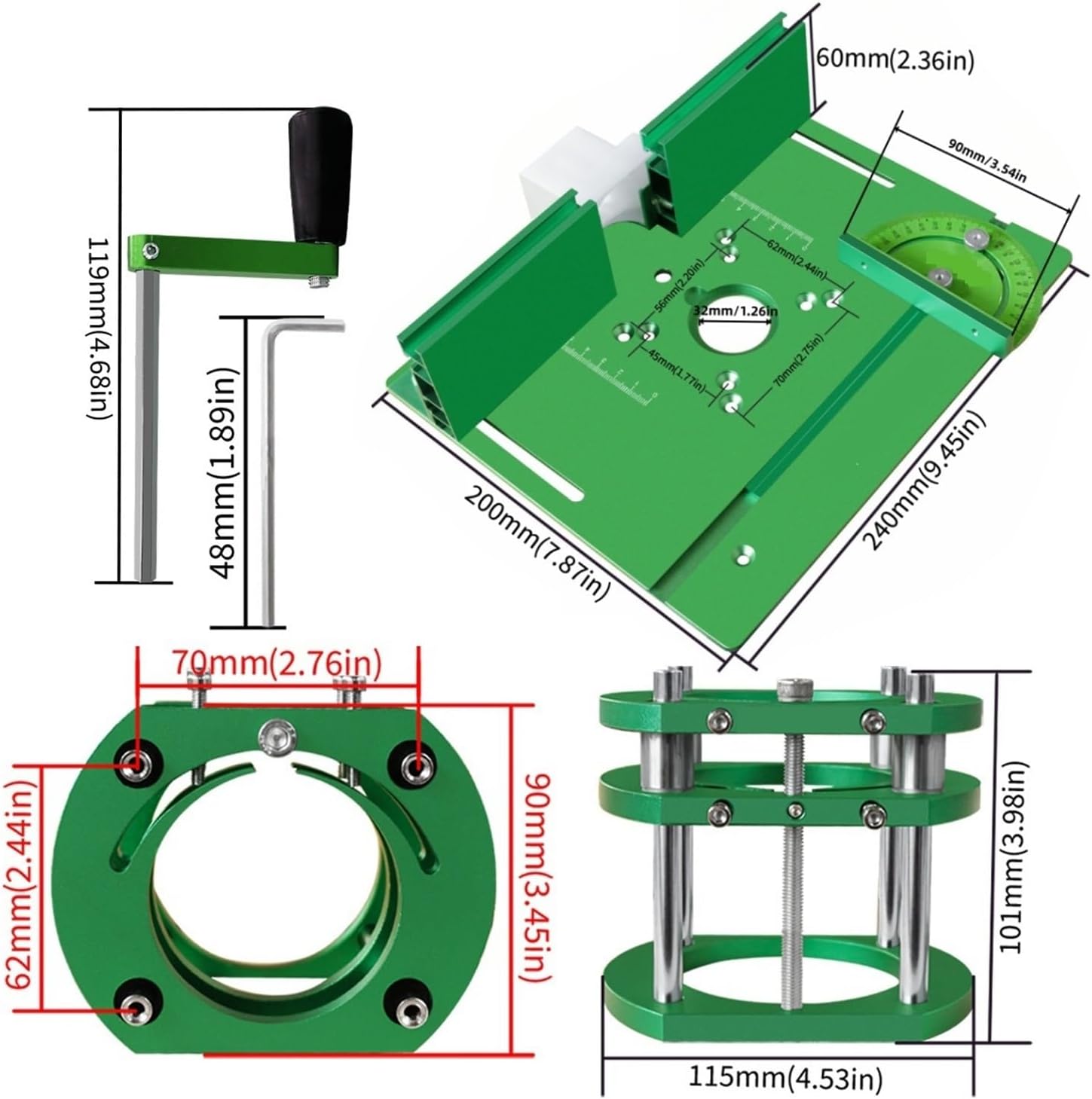 65mm Motors Router Lift with 4-Claws Strong Gripping - Router Inverted Flip Board,Supporting Aluminum Alloy Router Plate(Lift Base and Plate)