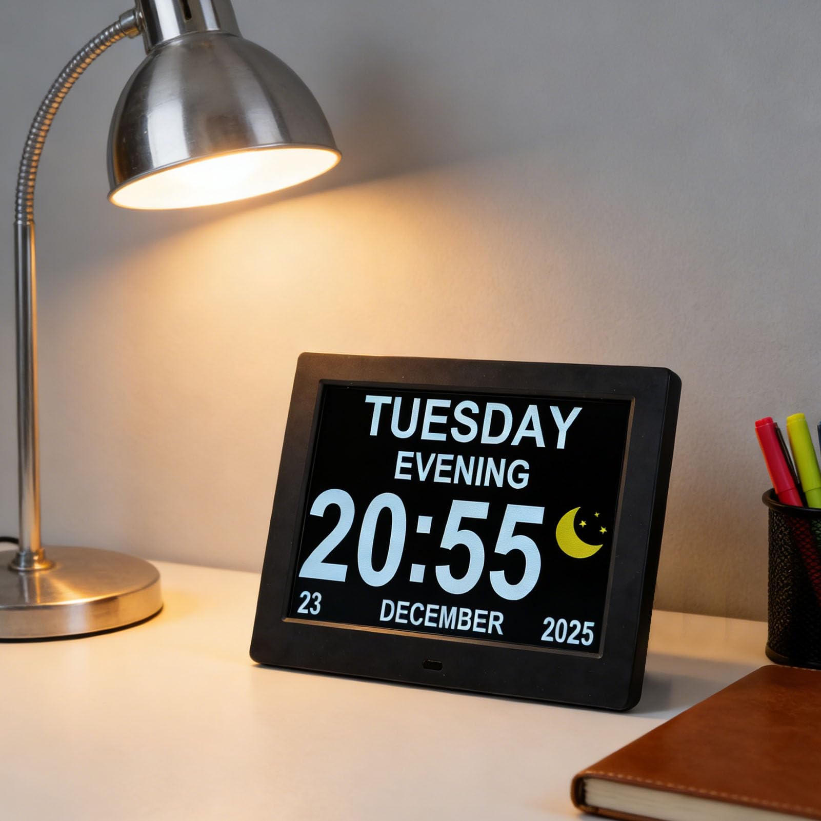Jeffergarden Reloj Despertador con Calendario Digital, Pantalla IPS HD de 8 Pulgadas, Reloj Digital Grande con Brillo Automático, Control Remoto, Múltiples Alarmas para Personas Mayores,