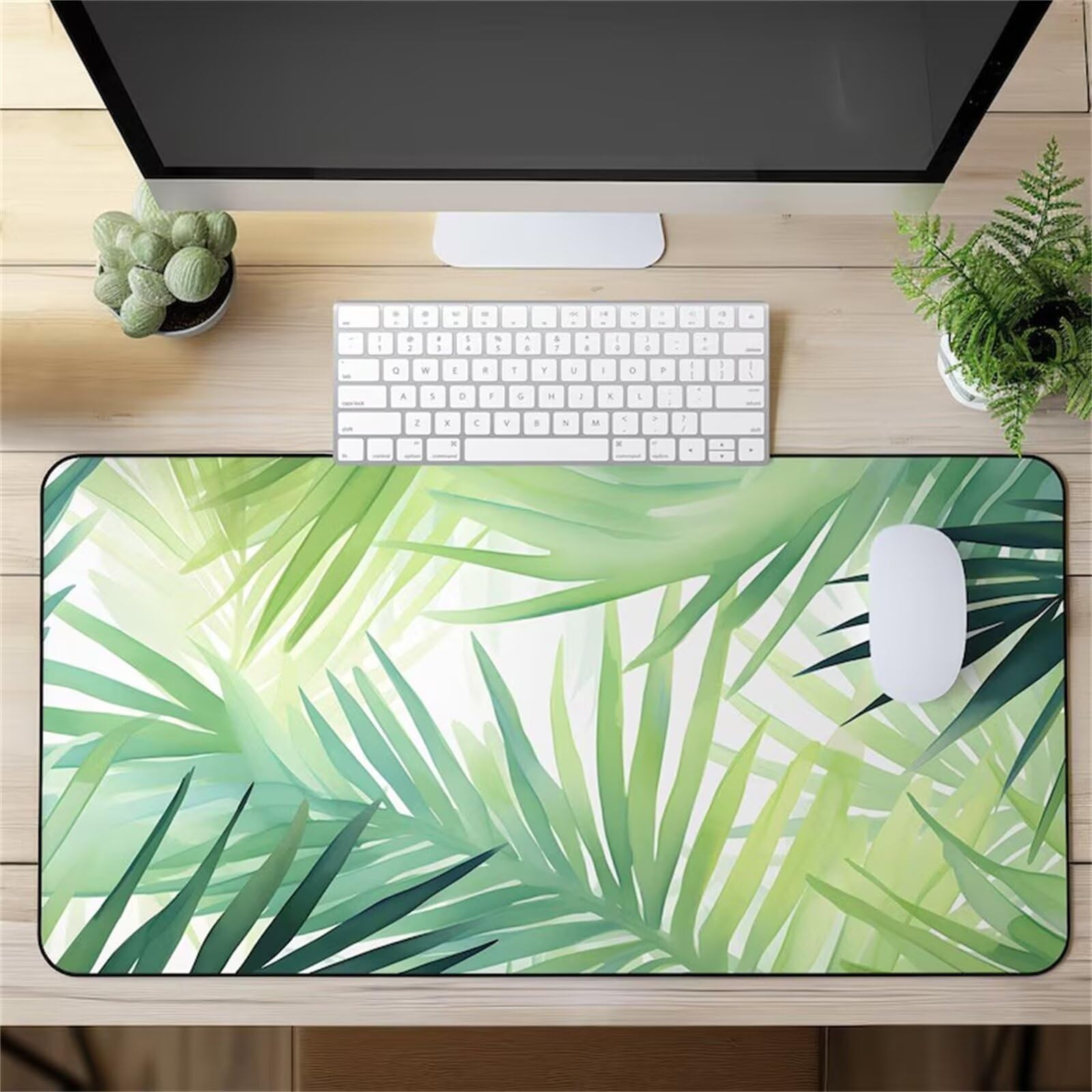 Tapis de souris de bureau feuilles vertes XXL pour clavier et PC - 6