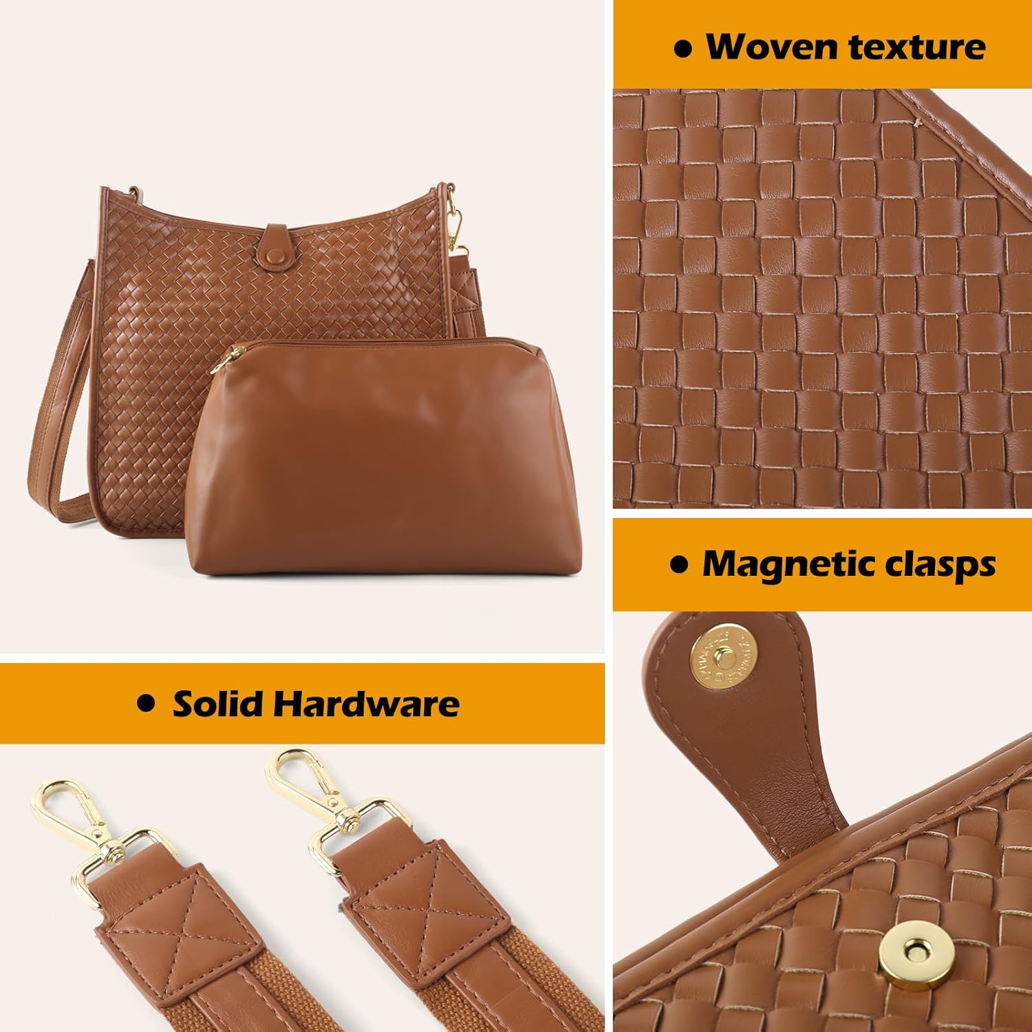 Women's Woven Crossbody Bag Large - Capacity PU Leather Shoulder Bag Casual Tote Purse with Adjustable Strap