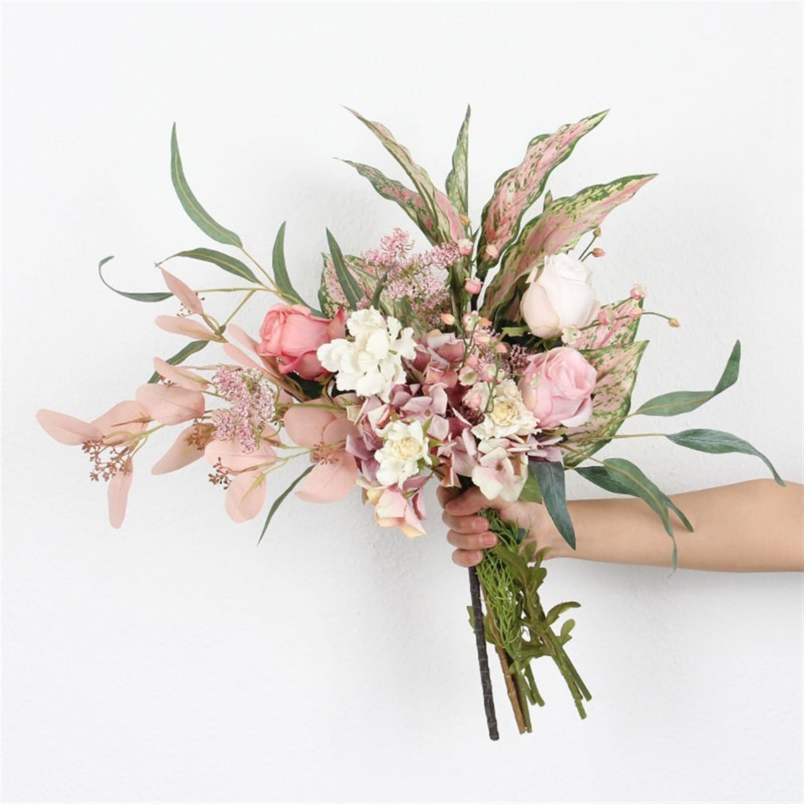 Fiori Artificiali Set di Bouquet di Rose di ortensie Rosa, centrotavola da Tavolo, Bouquet di Fiori Finti, Fotografia a Mano Fiori Finti