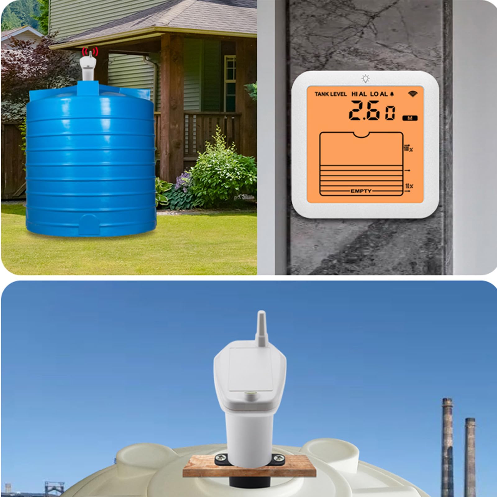 Monitor ' acqua con allarmi massimo-minimo, display della temperatura da 40 ℃ a 60 ℃ e installazione flessibile Rilevatore livelli liquidi LCD con letture della temperatura dei serbatoi