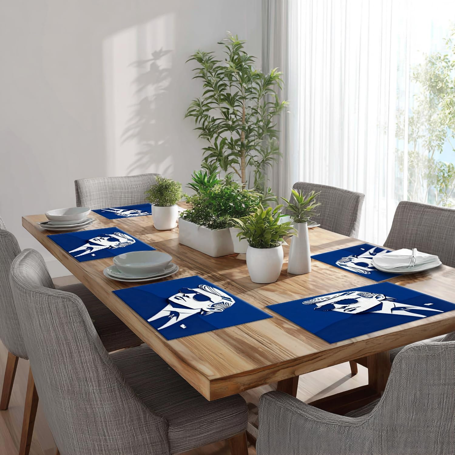 Batmerry American President Men Placemats, Navy Background Suit Sunglass Gentle Washable Linen Table Mats for Kitchen Table Double Insulation Decor Dining Set Indoor Outdoor 12X18 in Set of 4