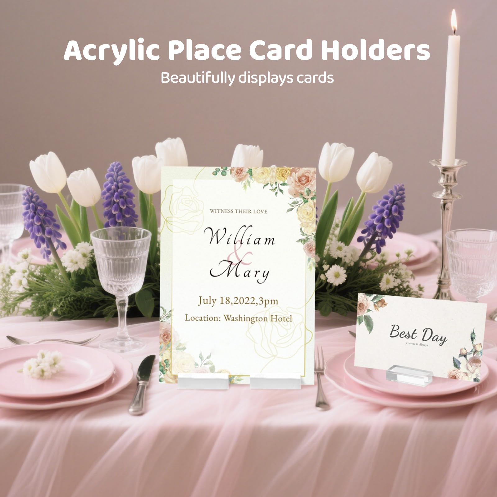 50 Stk Acryl Platzkartenhalter, 1,2 x 1 Zoll Tischnummern Display Ständer, klare Acryl Schilderhalter für Hochzeit, Party, Namenskarten, Fotoanzeige, Büro Meeting, Tischdeko