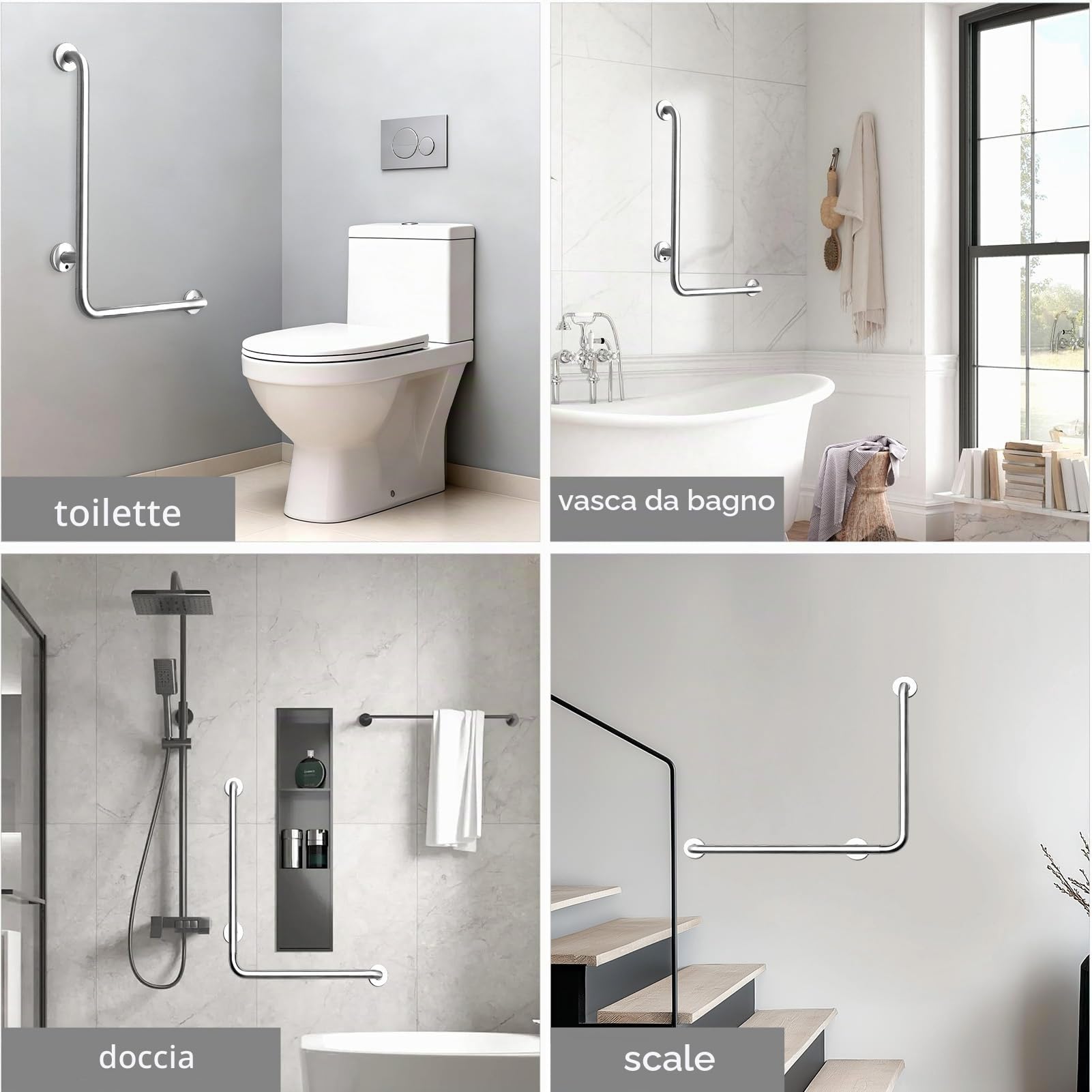 Maniglione Bagno Disabili, Maniglia Doccia Anziani 70x50cm, Destra | Acciaio Inox 304, Barra di Sicurezza e Sostegno in L per WC, Supporto Parete per Anziani o Disabilità