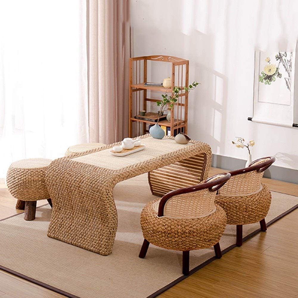 Maykoosh Rattan Ottoman with Outdoor Fabric Cushion