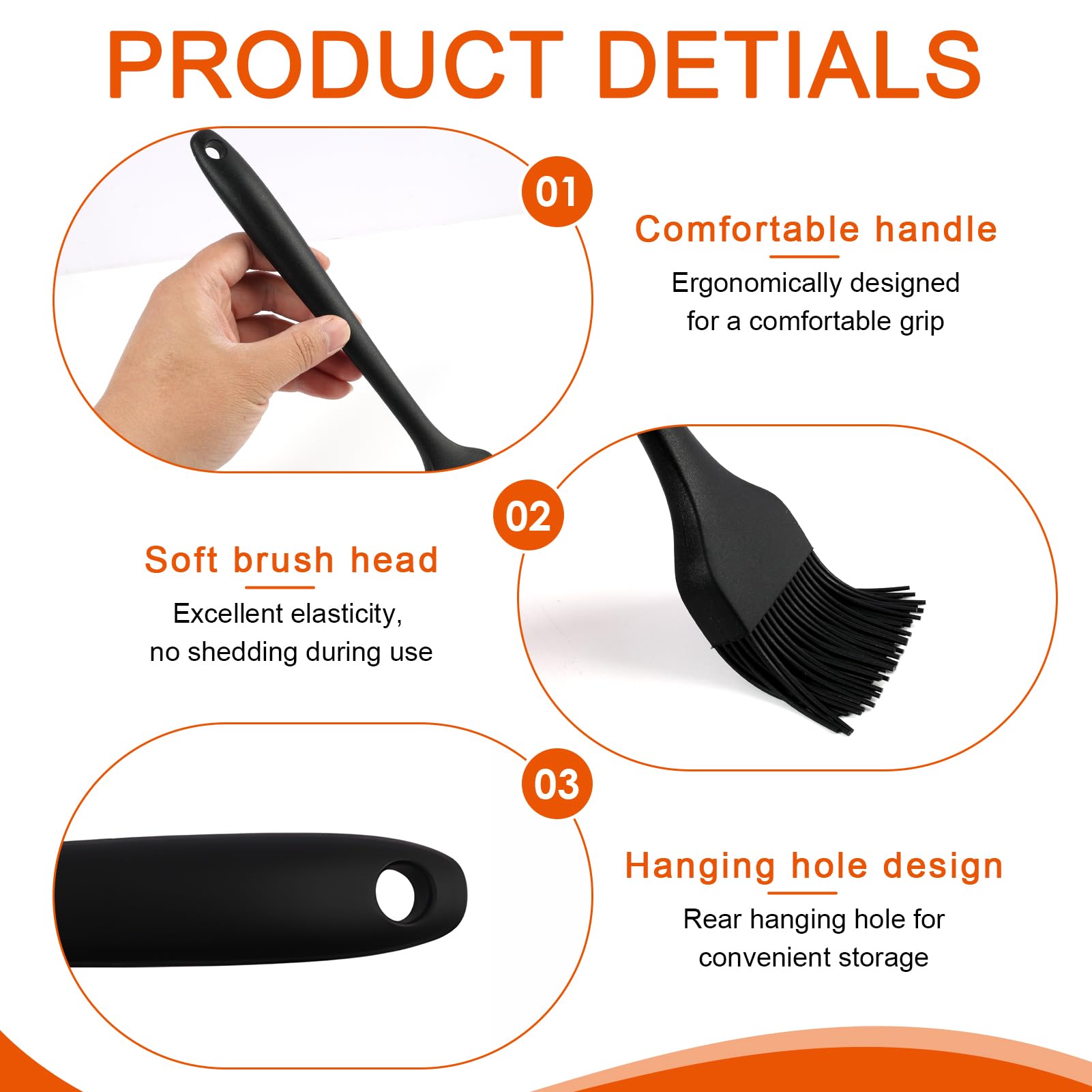 Lot de 3 pinceaux de cuisson en silicone résistant à la chaleur sans BPA pour barbecue, marinades, glaçage