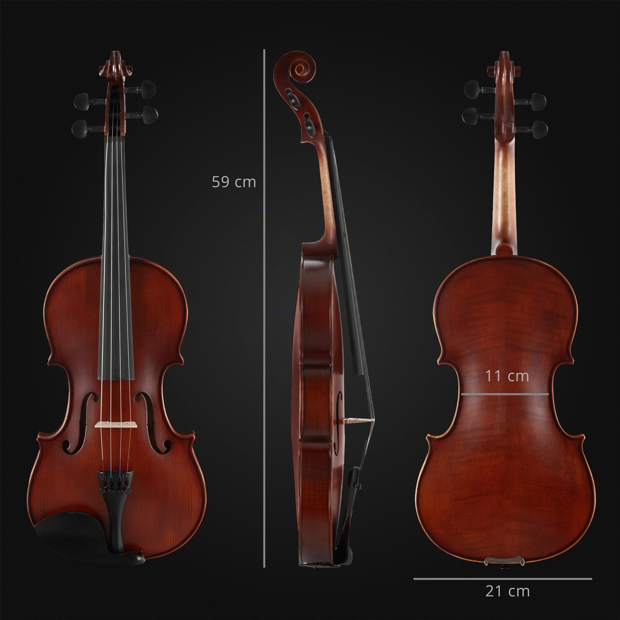Classic Cantabile Brioso Set De Violín 4/4, Tapa tallada de pícea maciza | Fondo y aros de arce flameado, Diapasón, clavijas, cordal, cejuela y mentonera de ébano, Puente: arce, Longitud: 59, 5 cm