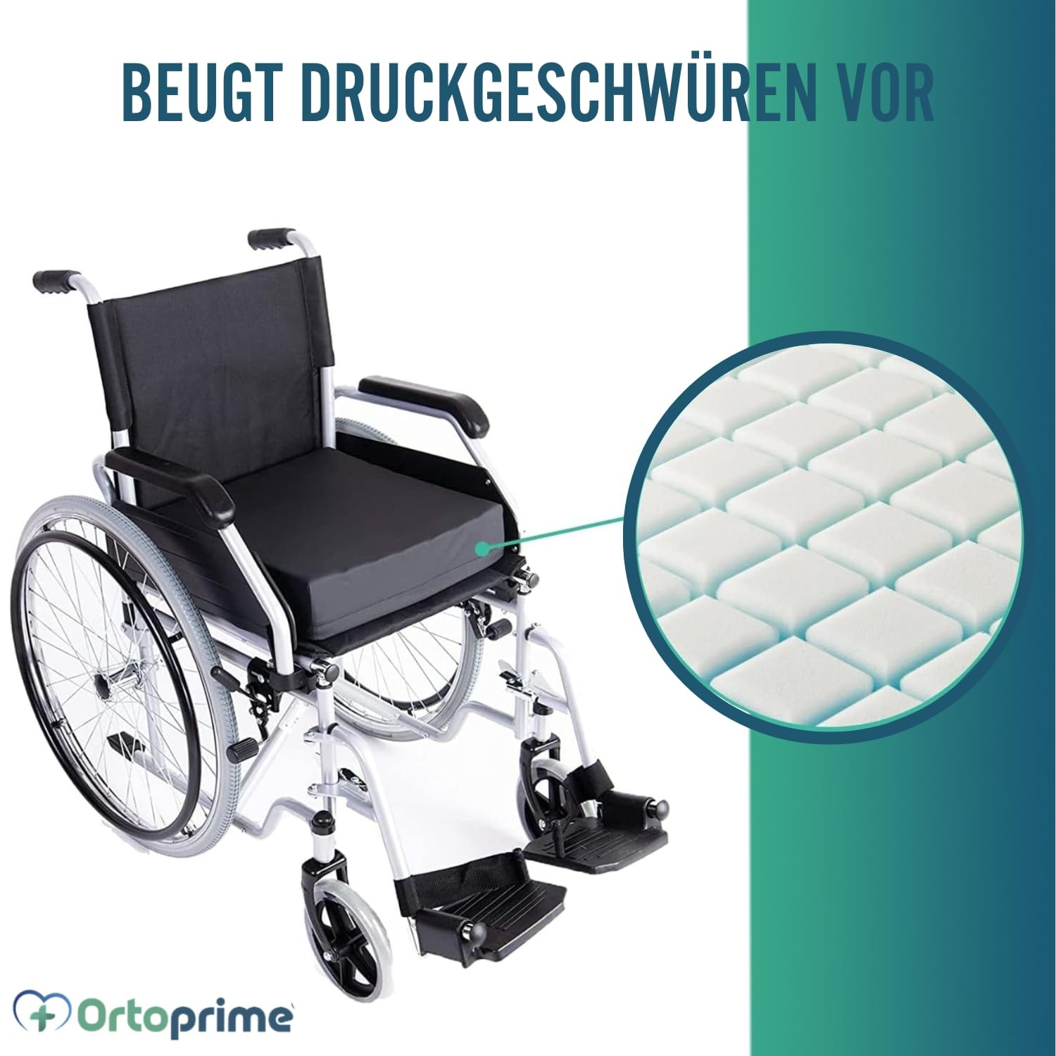 OrtoPrime Antidekubitus Schaumstoffkissen mit Kanalsystem - Prävention und Behandlung von Steißbein Druckgeschwüre - Posturales Sitzkissen für Rollstuhl, Büro, Auto und Heim - Orthopädisches Polster