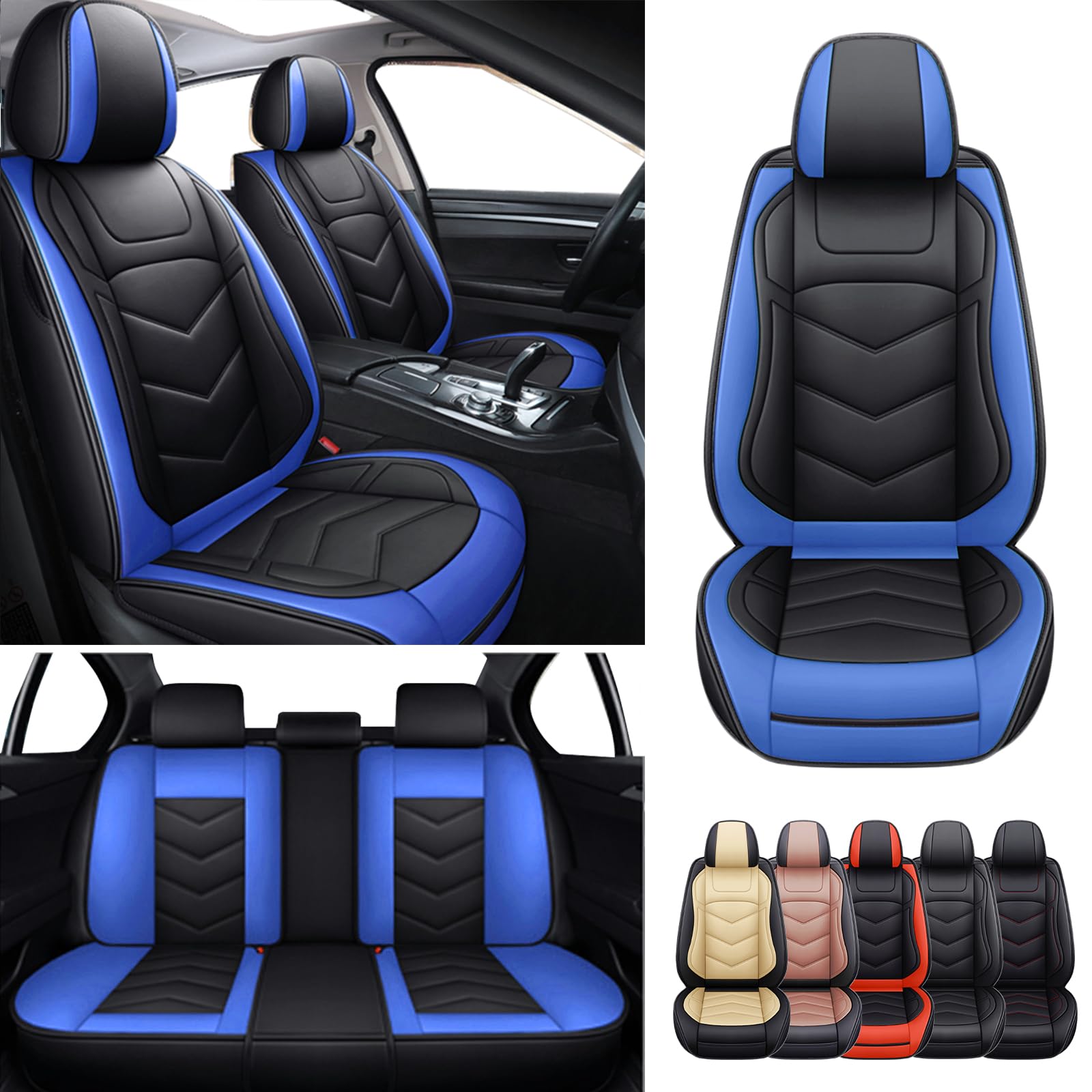 JOYOTO Universal Car Seat Covers for 5-Seat Vehicles Full Coverage Seat Cushion Front&Rear Universal Fit for Most SUV Sedan VW Golf Jetta Mazda Honda and More, Black&Blue
