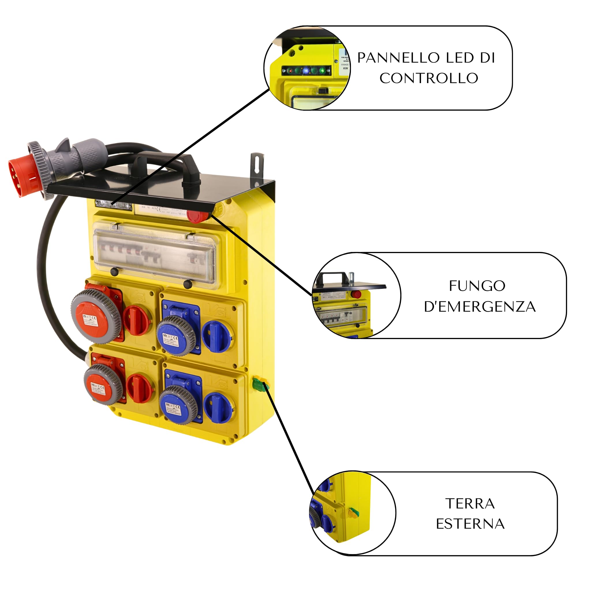 Quadro Elettrico Portatile 32A 400V IP65 in Vetroresina con Prese CEE 16A/32A e Spina Trifase | Da Cantiere, Impermeabile, Resistente a Polvere e Acqua, Per Esterni, Pronto all'Uso, Robusto e Sicuro