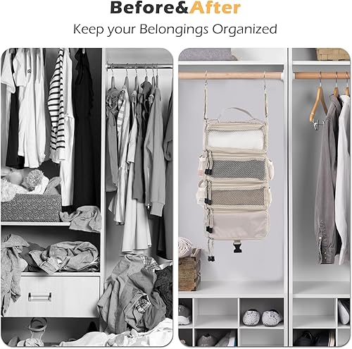Vista 2 de TABITORA Organizador de equipaje de viaje, cubos de embalaje colgantes, estantes colgantes portátiles, armario para maleta con 2 ganchos, plegables