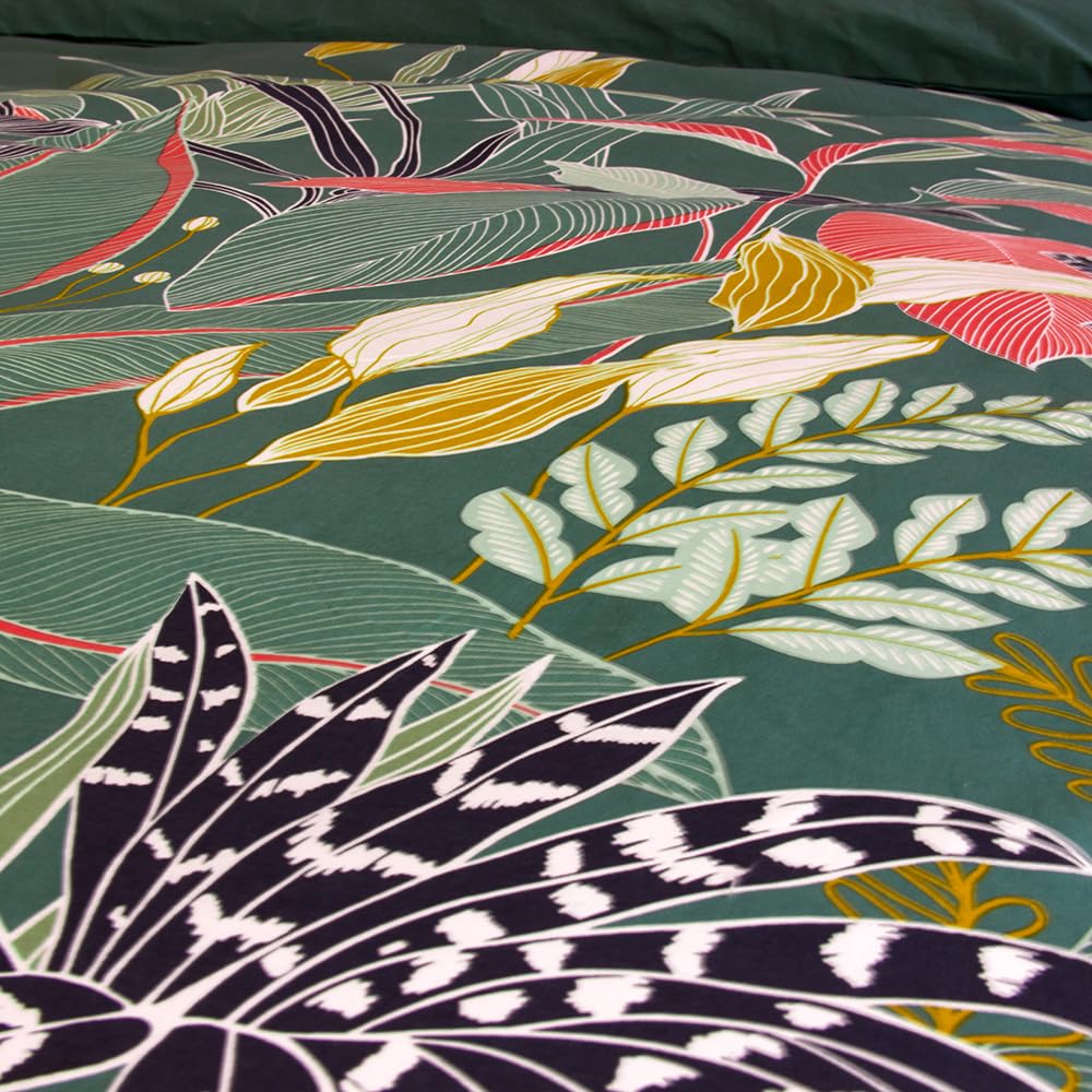 Coste Deco - Set di biancheria da letto per adulti, 220 x 240 cm, in cotone, motivo tropicale, colore: verde