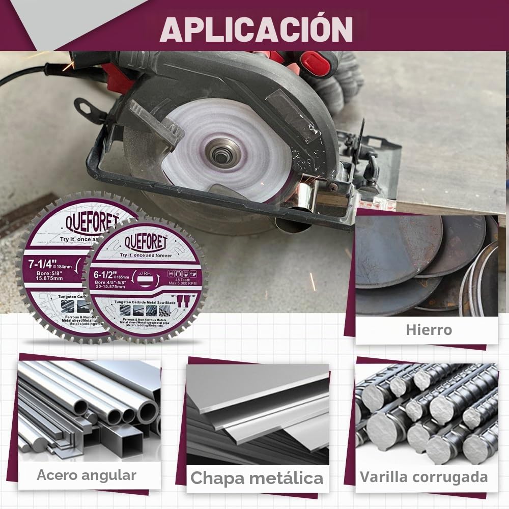 165mm Hoja de Sierra Circular - Disco Corte Metal, 20mm Orificio con Arandela de 15,875mm para Hierro Acero Metal Chapa/Tubo/Barra, 48 Dientes