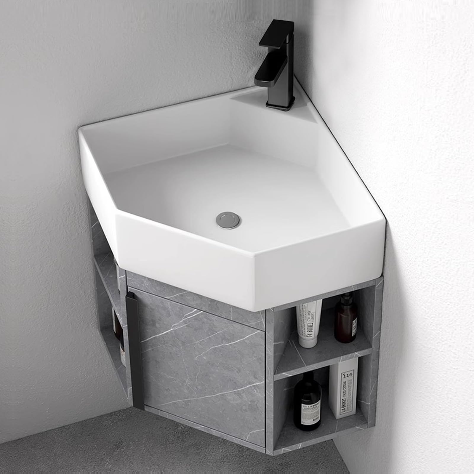 DFGHNBVC Floating Bathroom Vanity With Sink, Faucet, And Drain - Space-Saving Design For Small Bathrooms,Grey-40Cm/16In