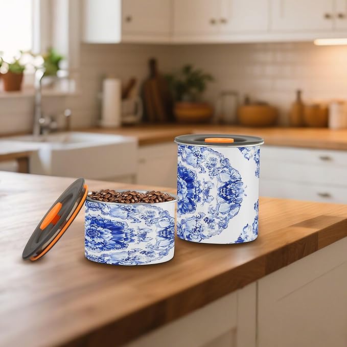 Envase Airtight para Café Bohemia Azul y Blanco 31oz Acero Inoxidable miniatura 2
