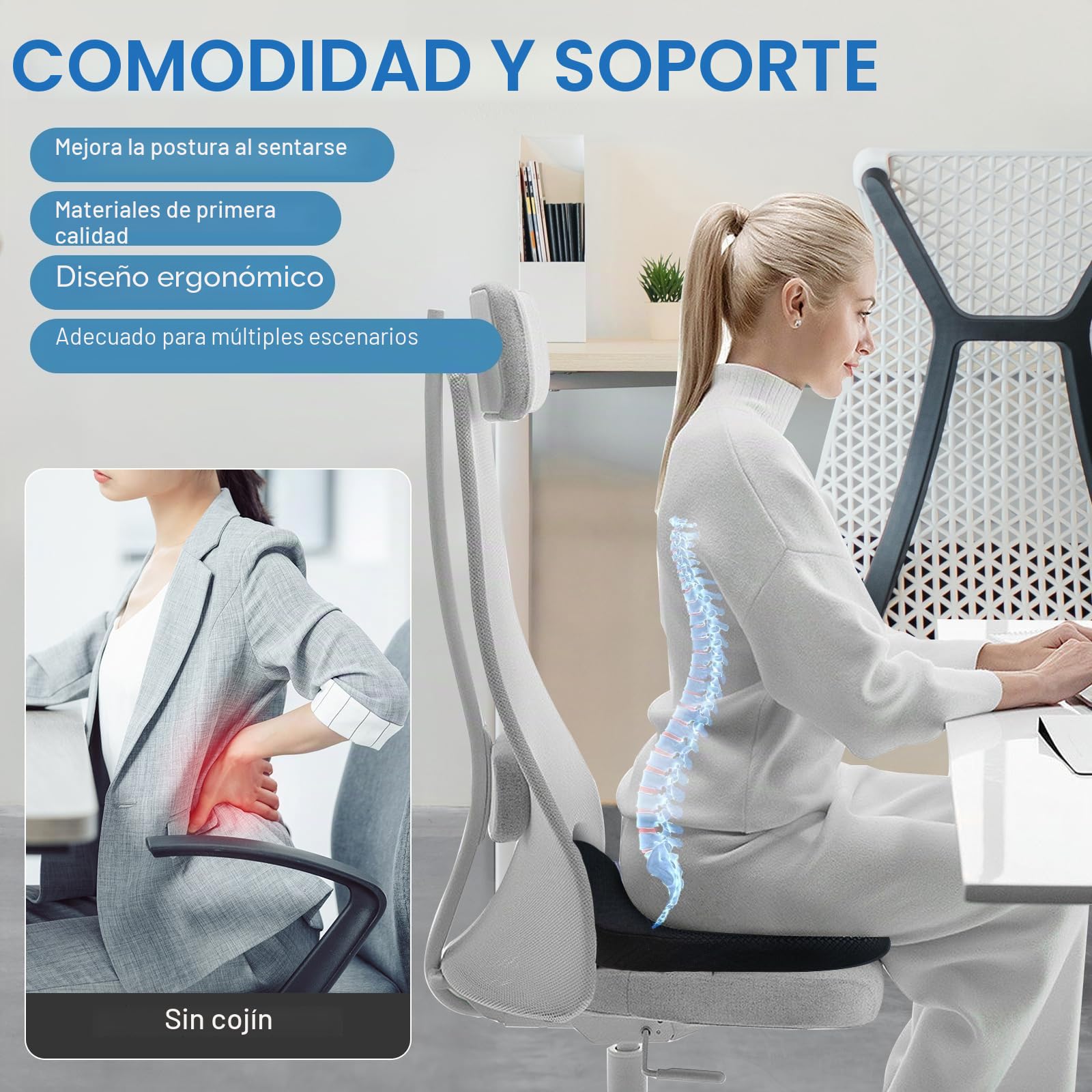 ZHOOGE Cojín de Asiento Anillo de Asiento ortopédico Cojín para coxis y hemorroides, Anillo de Asiento de Donut para automóvil, sofá, Oficina y Silla de Ruedas, Large 18.5 x 17.5 x 5.5 in