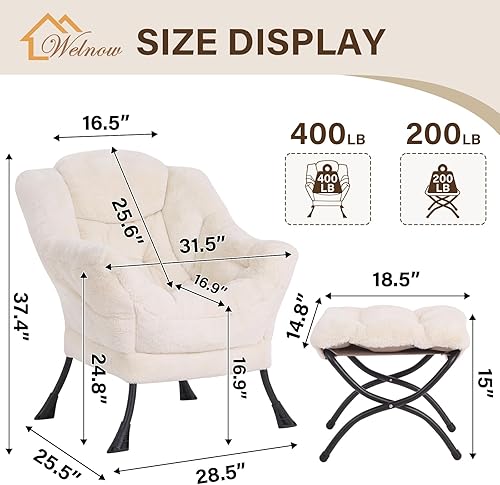 Miniatura 3 de Welnow Silla Lazy con otomana, moderna silla de descanso con reposabrazos y un bolsillo lateral, sillón para sofá de ocio, sillón de lectura