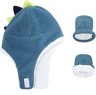 DOBAE Baby,Clothing,Baby Boys 0-24m,Accessories,Hats & Caps DOBAE Winter Baby Hat Gloves - Baby Hat and Mittens Set, Boys Girls Warm Fleece Lined Hat with Earflaps Kids Scratch Mittens Set for Newborn Infant Toddler