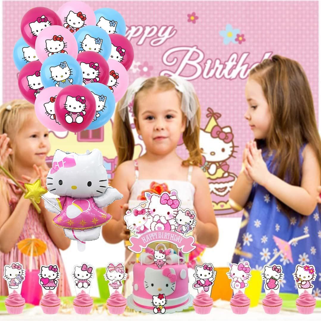 Cute Cat Birthday Decorations, Pink Party Supplies Include Happy Birthday Banner, Balloons, Cake Toppers, Tablecloth, Party Decor for Girls - Image 6
