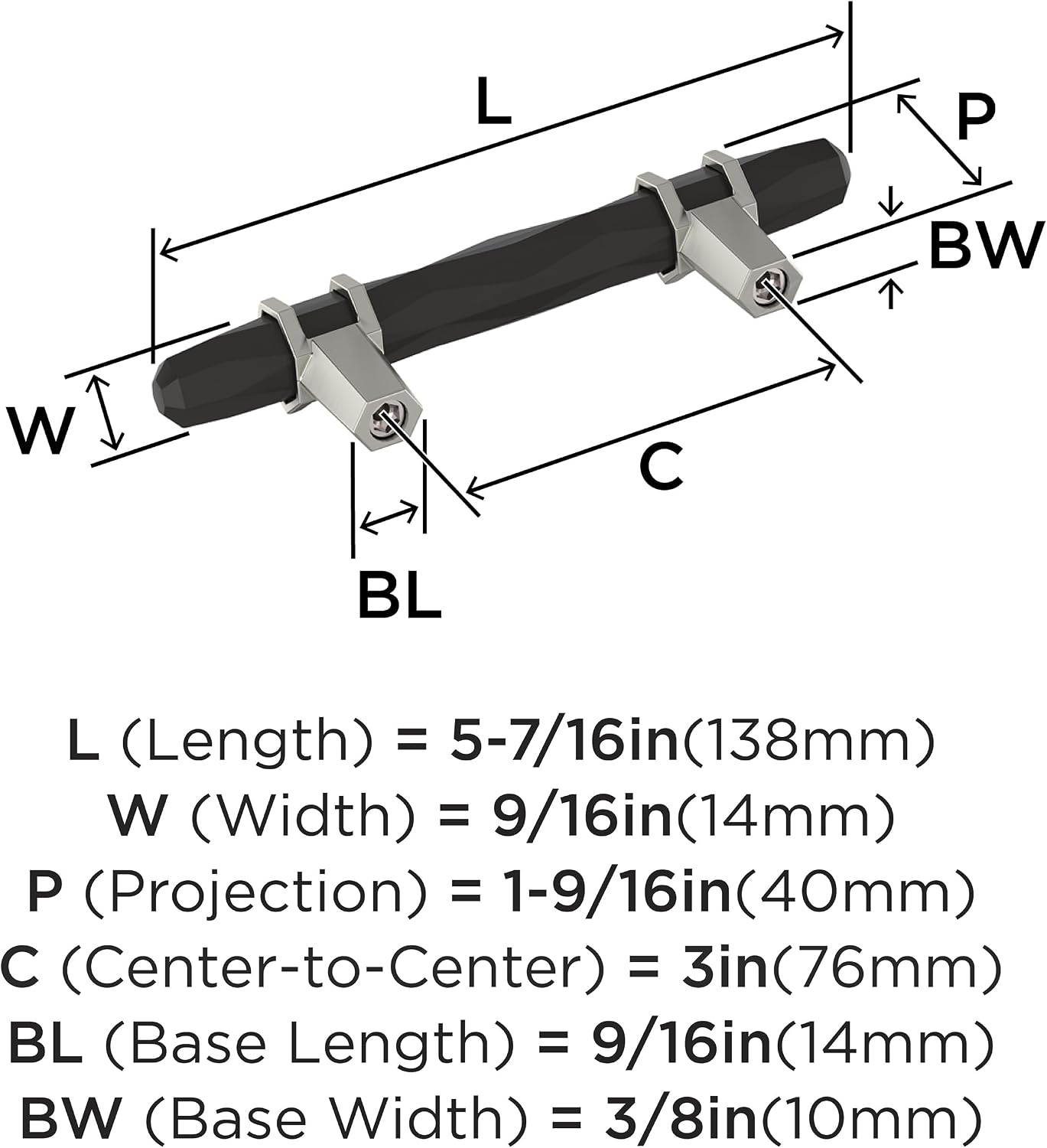 Amerock London 3 inch (76mm) Center-to-Center Black Bronze/Satin Nickel Cabinet Pull, BP36639BBRG10