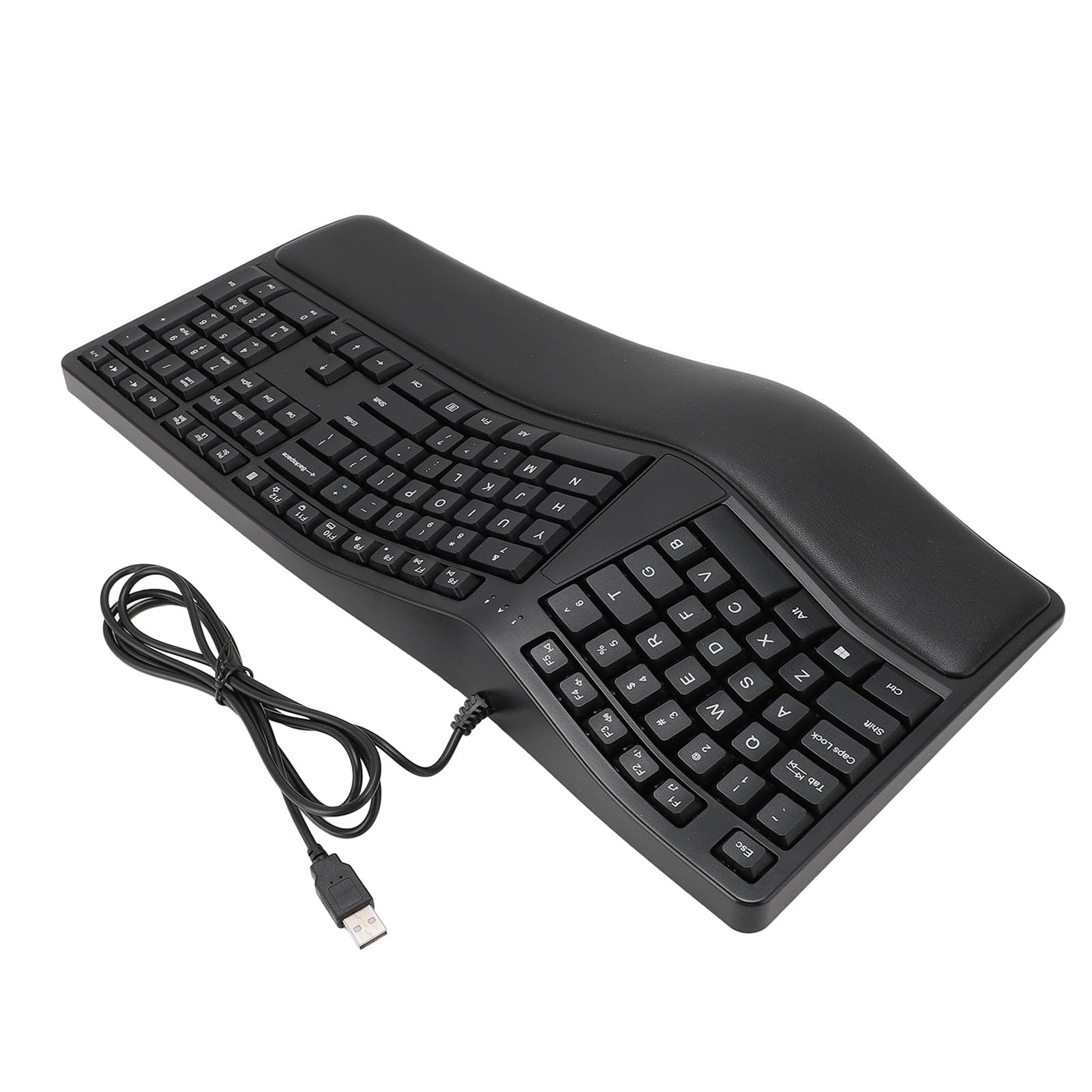 Tastiera Ergonomica USB Cablata con Design Diviso e Poggiapolsi Digitazione Confortevole, Tastiera a 110 Tasti per un Lavoro Efficiente a Casa o in Ufficio