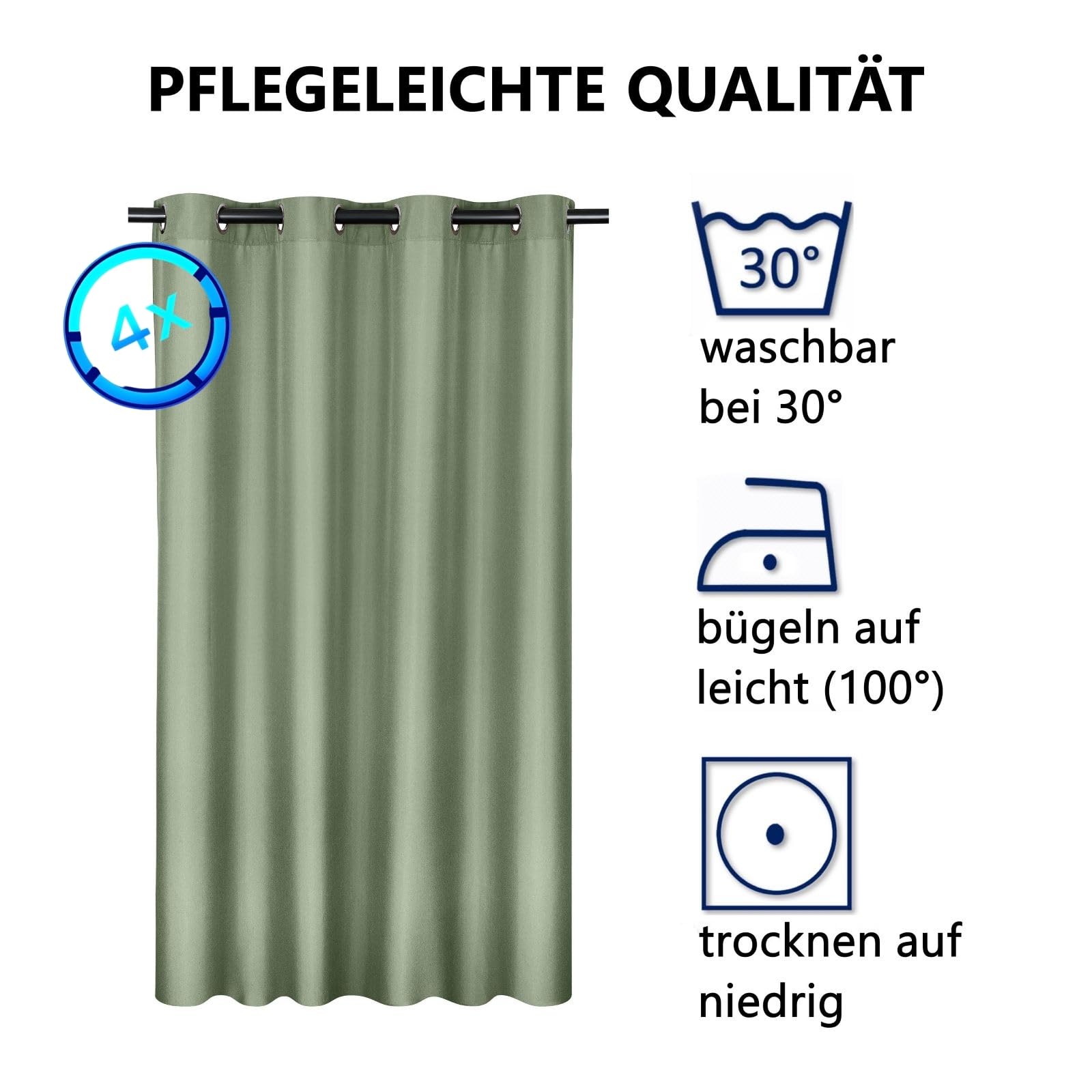 Moon Zestaw 4 zasłon Ocean 70% nieprzezroczyste, zasłony z oczkami, wysokość 245 cm - szerokość 140, zaciemniające, z 8 oczkami (sosnowo-zielone)
