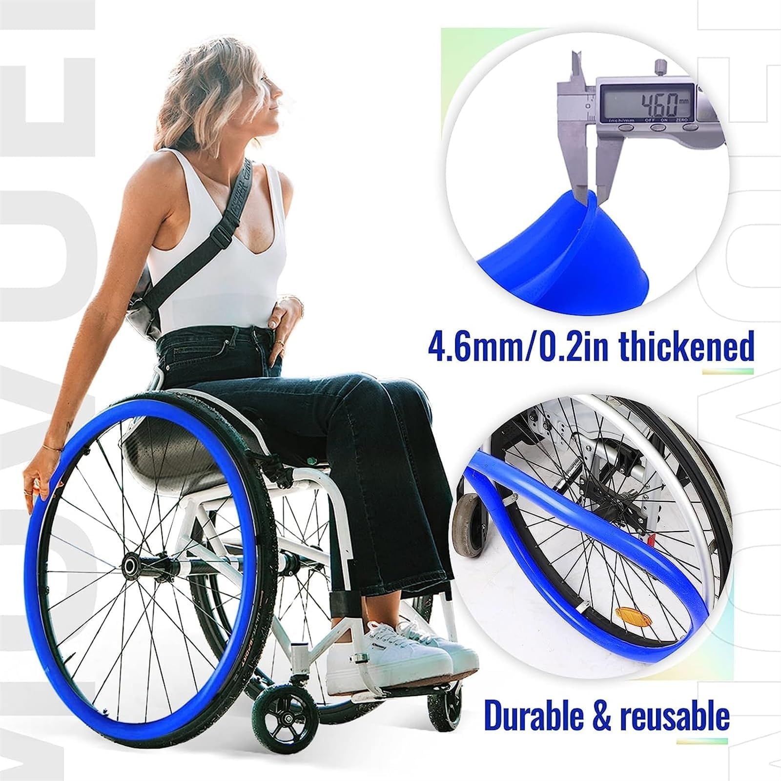 LINCYS 22 Pulgadas / 24 Pulgadas Fundas para Aros De Sillas De Ruedas Antideslizantes Y Resistentes Al Desgaste,1 Par Cubierta De Empuje Manual para Silla De Ruedas Antideslizante,Azul,24in