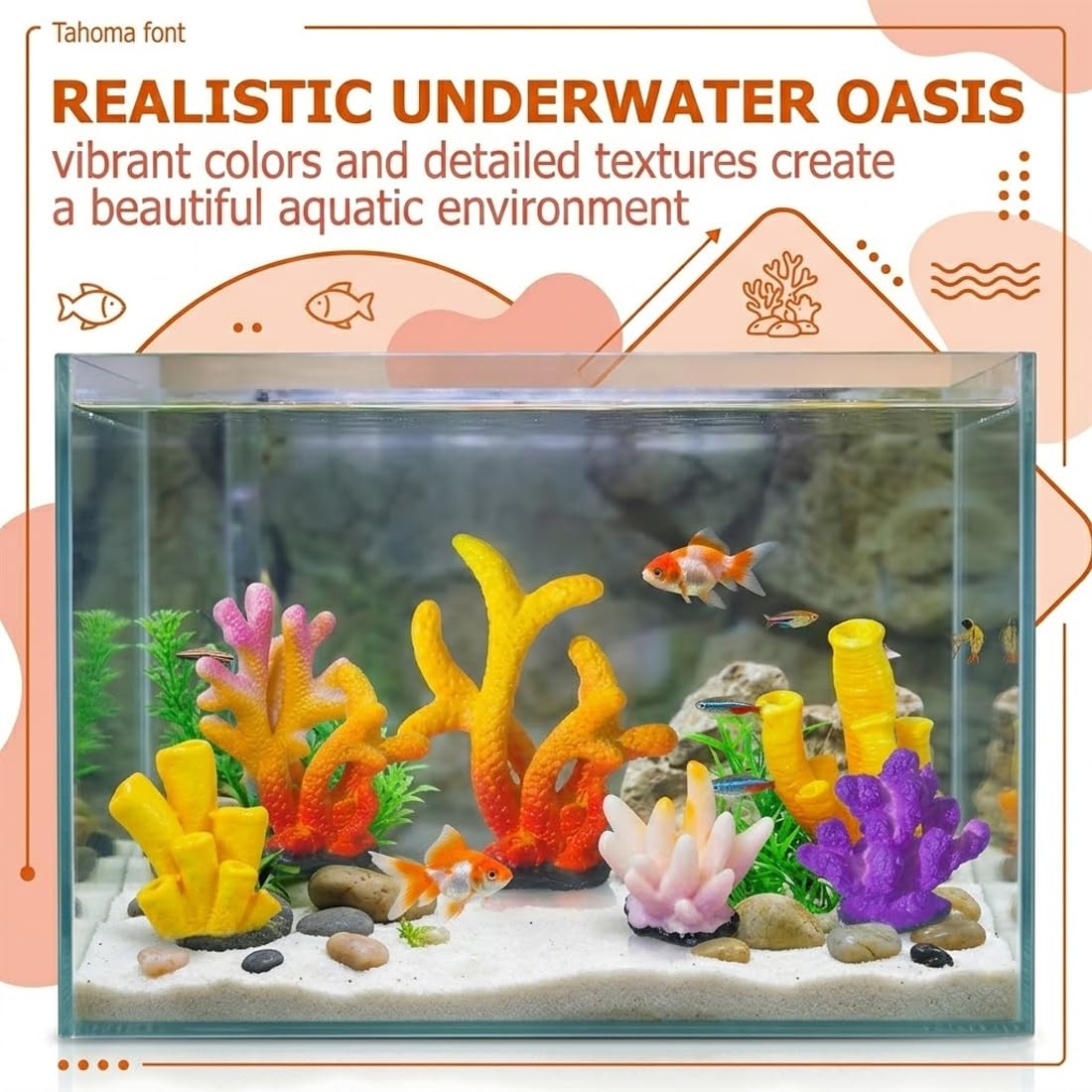 Pezzi Decorazioni Acquario Artificiali, Piante Finte, Accessori per Acquario Pesci, Piante Artificiali con Resina Corallo