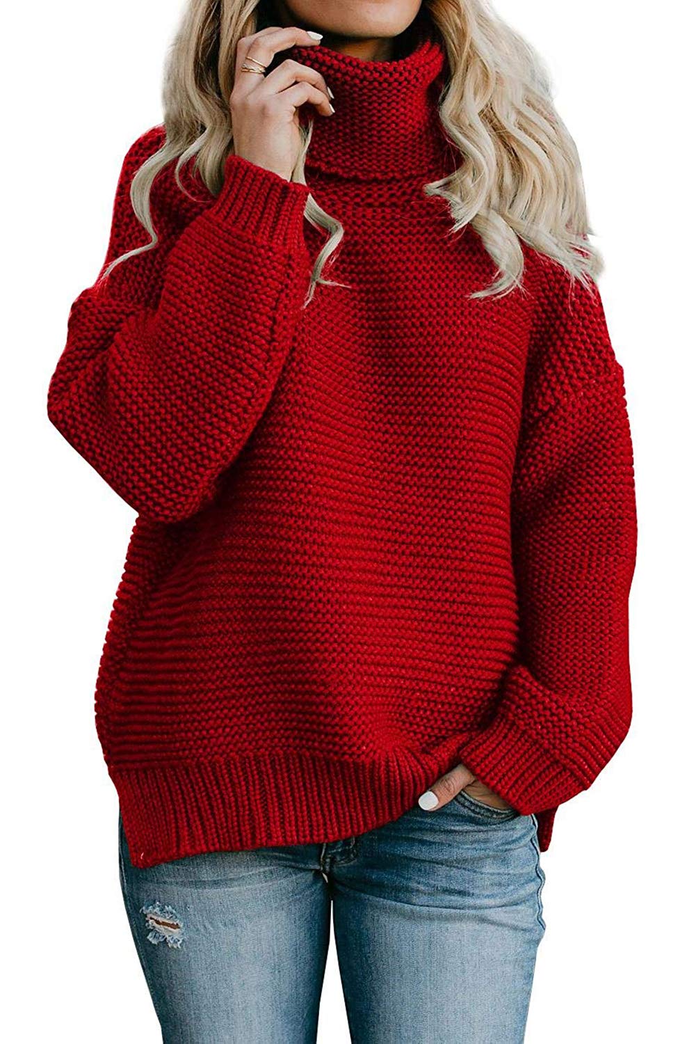 QACOHUWomens Chunky Turtleneck Sweater Long Sleeve Knit Pullover Sweaters Tops