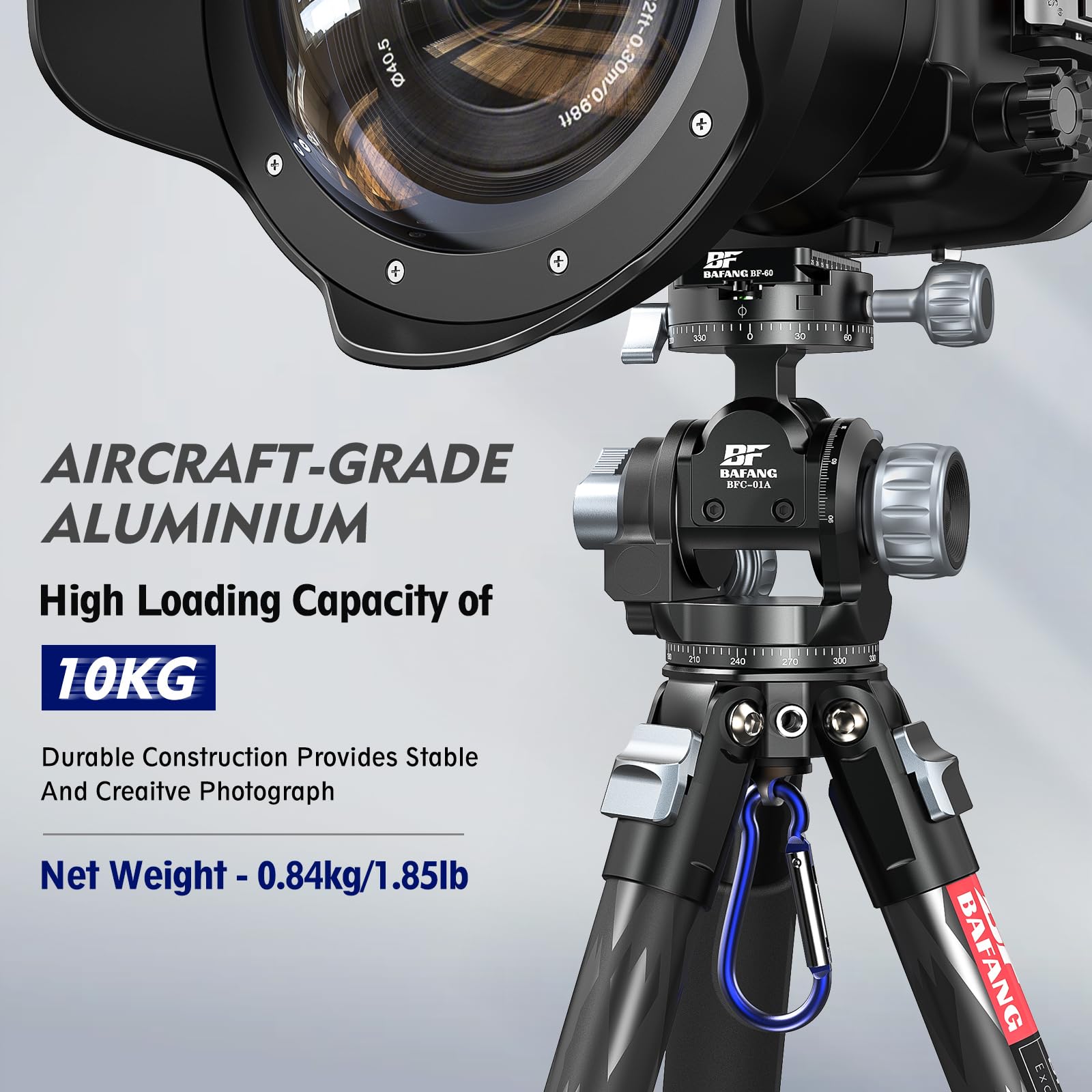 Getriebeneiger Stativkopf, Professioneller Stativkopf mit Quick Release Plate & Bubble Level, Fine-Tune-Neigung, 360º Dual Panorama, Heavy-Duty für Stative, Monopods, Kamera-Schieber