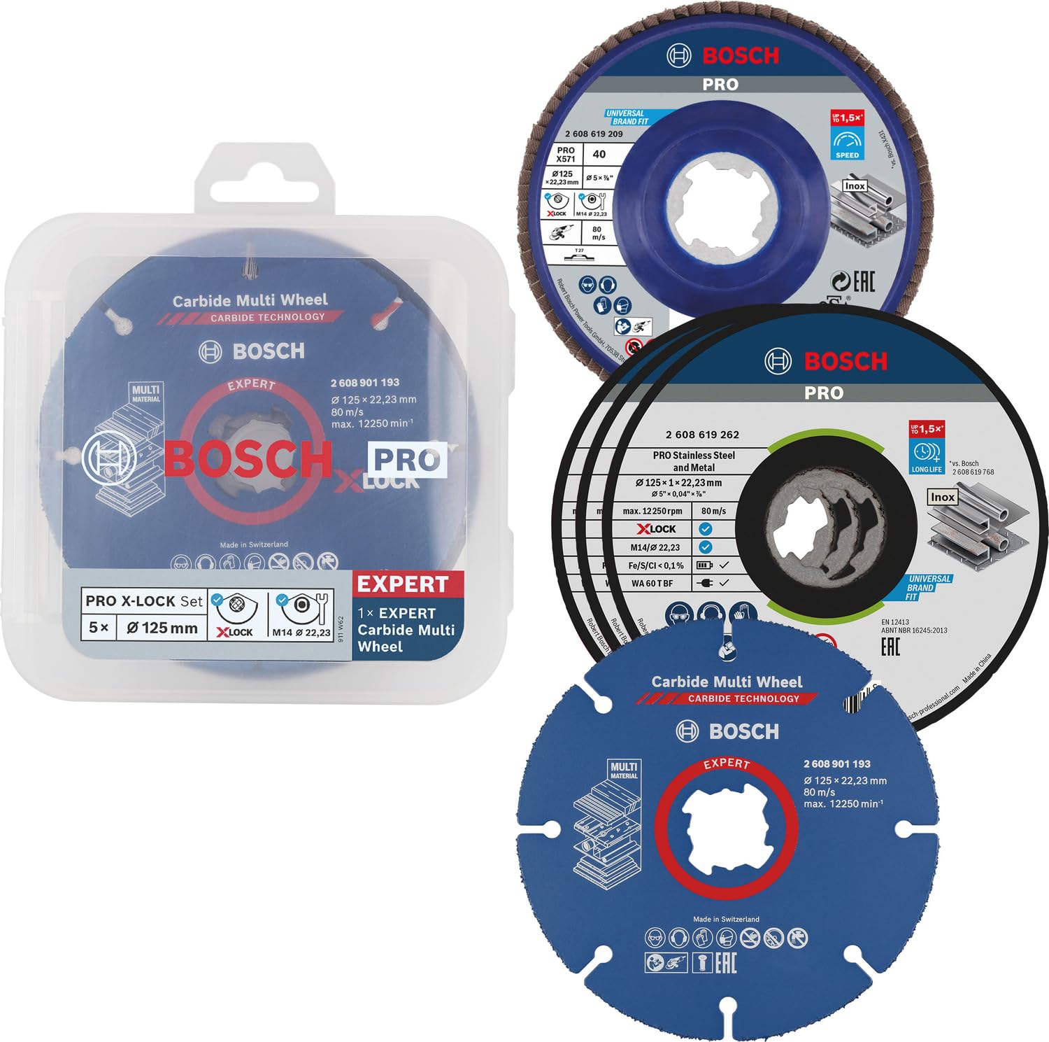 Bosch Professional 2608619374 5-Piece X-LOCK Cutting Discs Set (Stainless Steel, Metal, Ø 125 mm, Accessories for Angle Grinders)