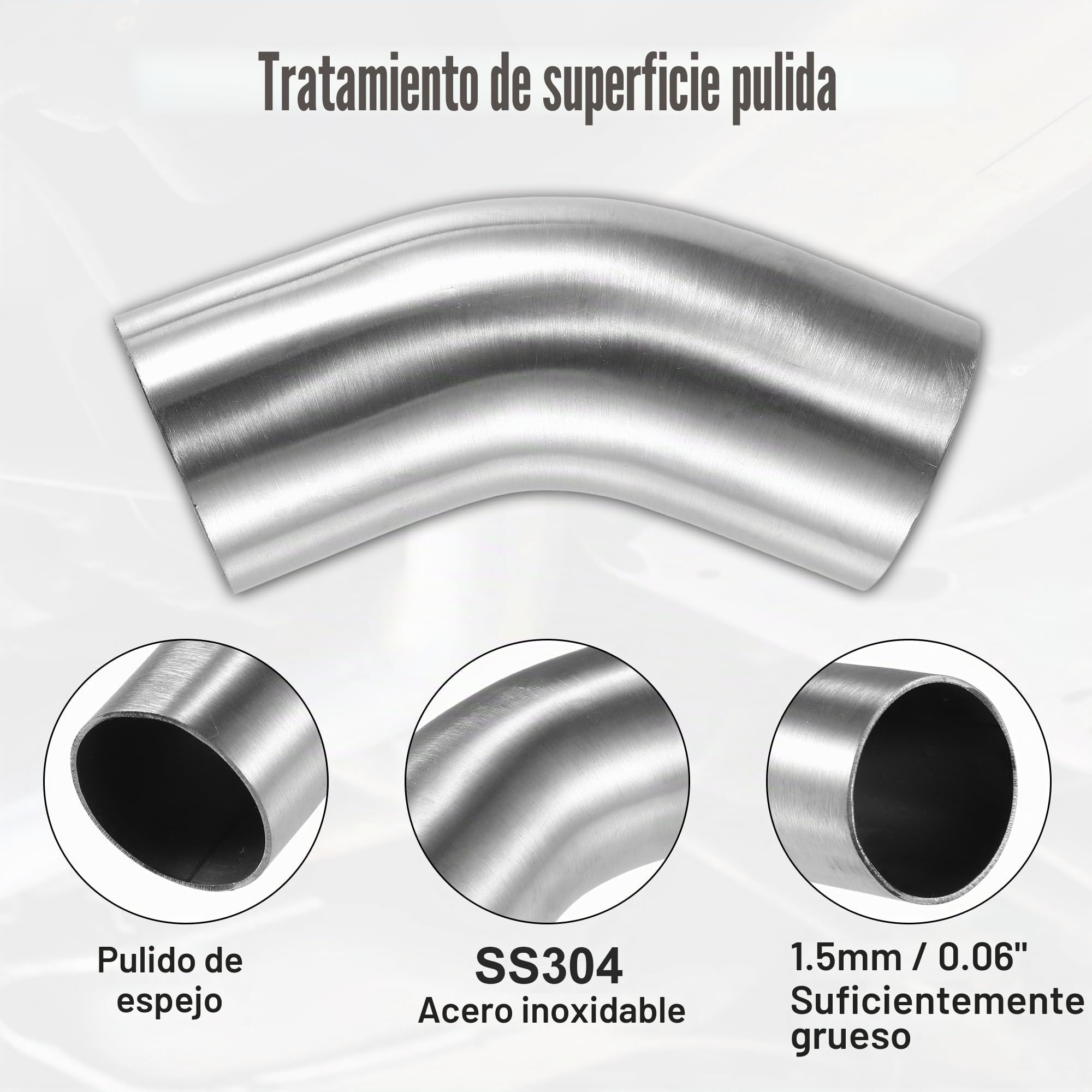 QUARKZMAN Codo De Escape De 45 Grados 1Pc Ss304 Acero Inoxidable | Color Plateado, Grosor 0.78 Pulgadas, Universal Para Automóvil, Longitud Total 178Mm, Ancho Total 110Mm