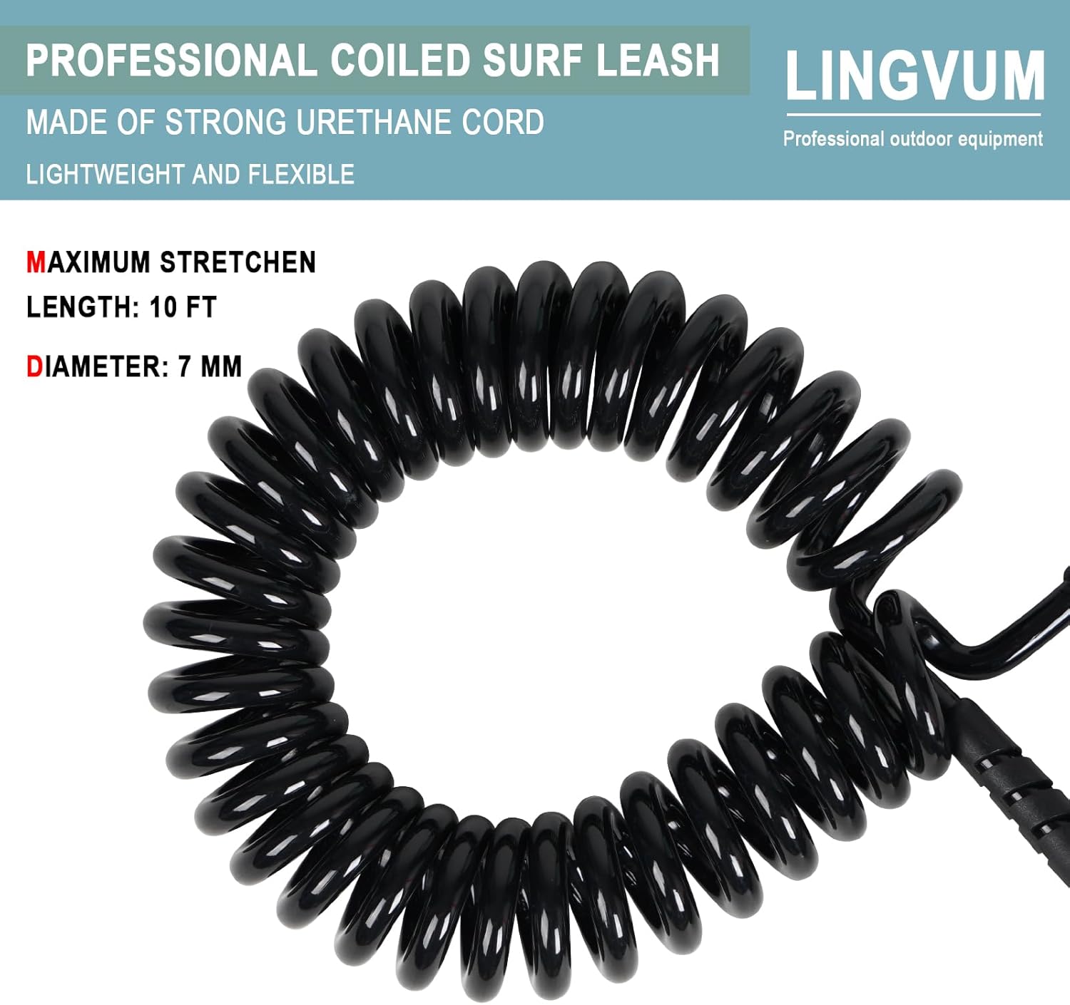 Coiled SUP Leash Premium Stand Up Paddle Board Leg Rope Wrist Strap Surfboard Leash for Paddleboard, Shortboard, Longboard Dark Black